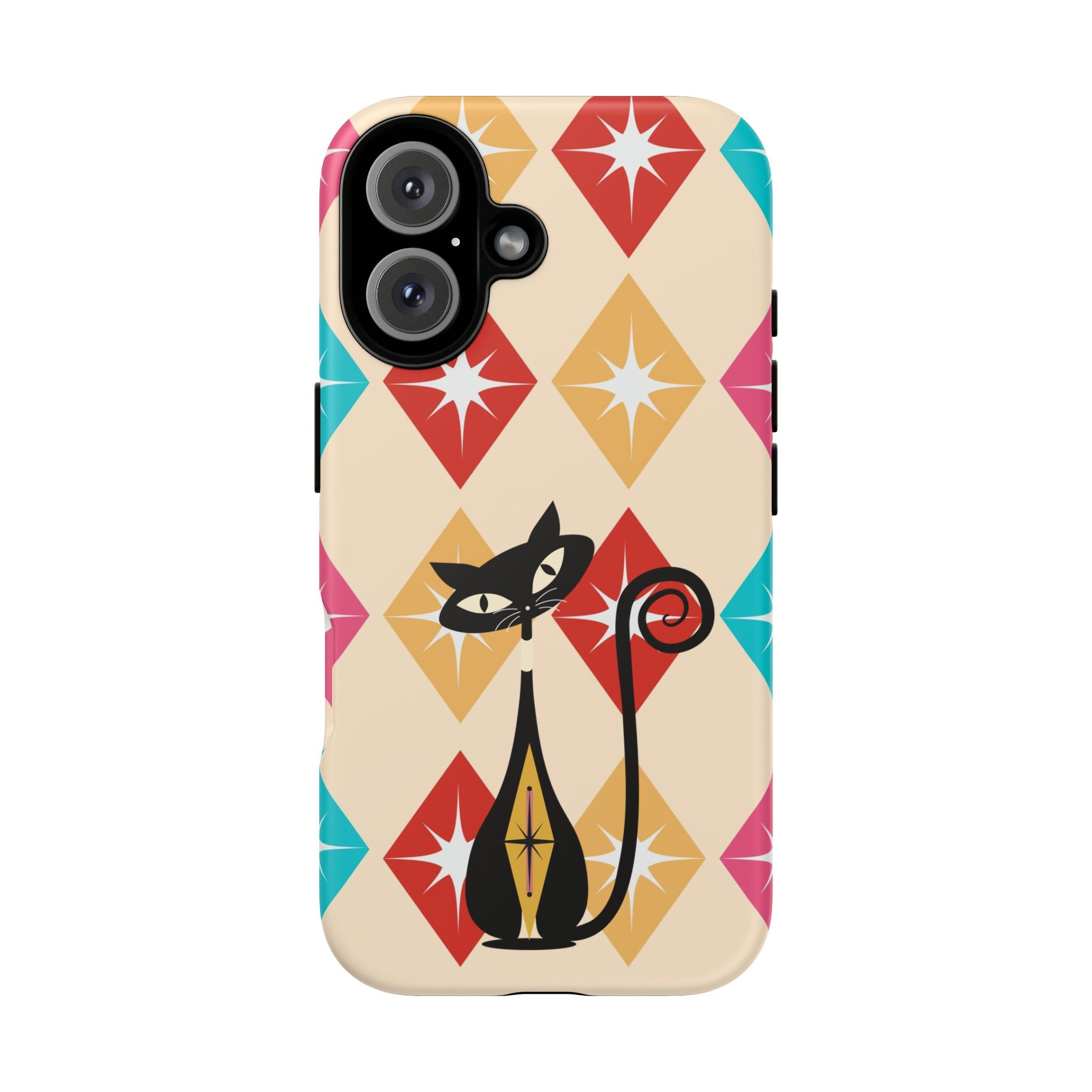 Mid Century Modern Atomic Cat, Atomic 50s Diamonds Retro Phone Tough Cases - Mid Century Modern Gal