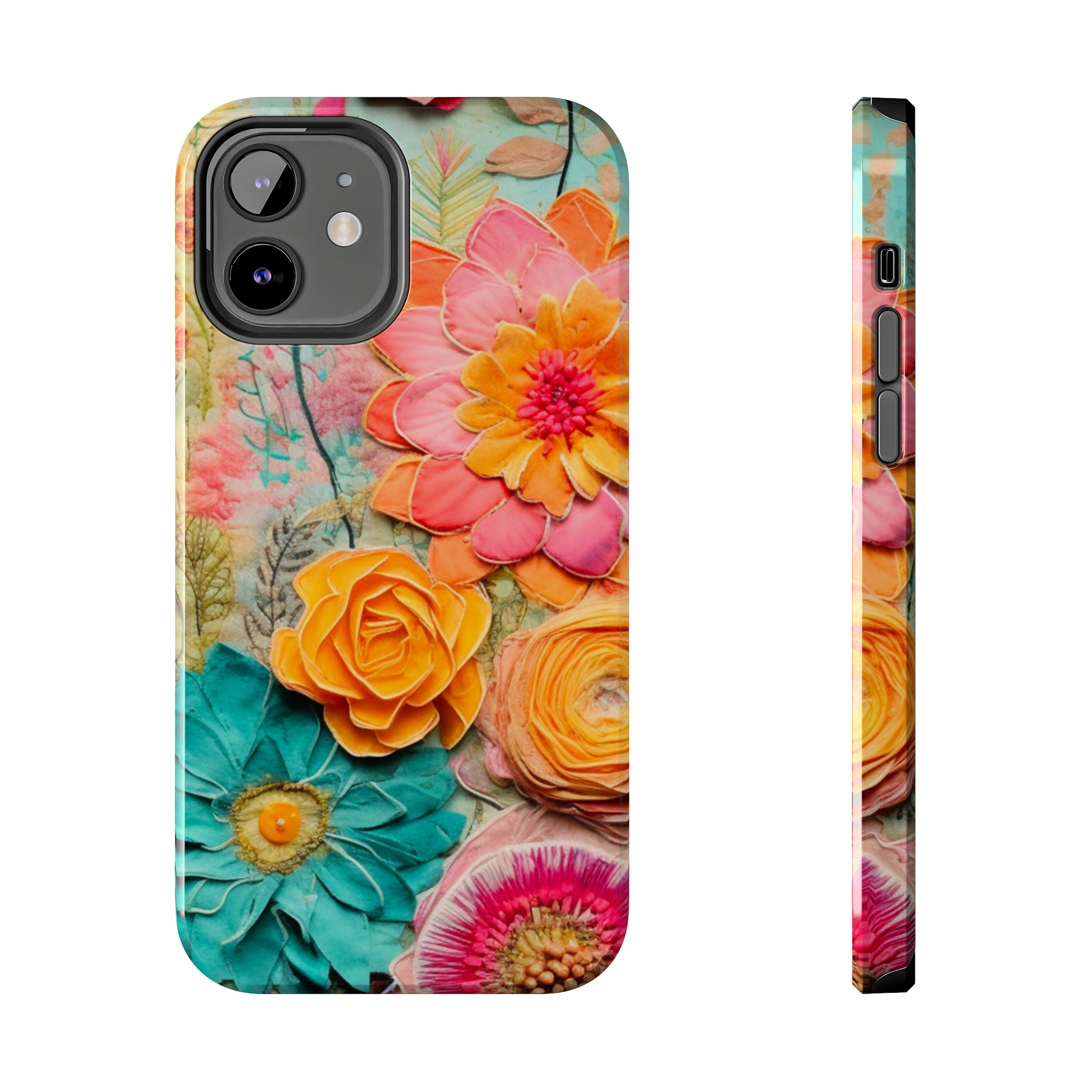 Boho Retro Floral Faux Pressed Flowers Smart Phone Tough Phone Cases - Mid Century Modern Gal