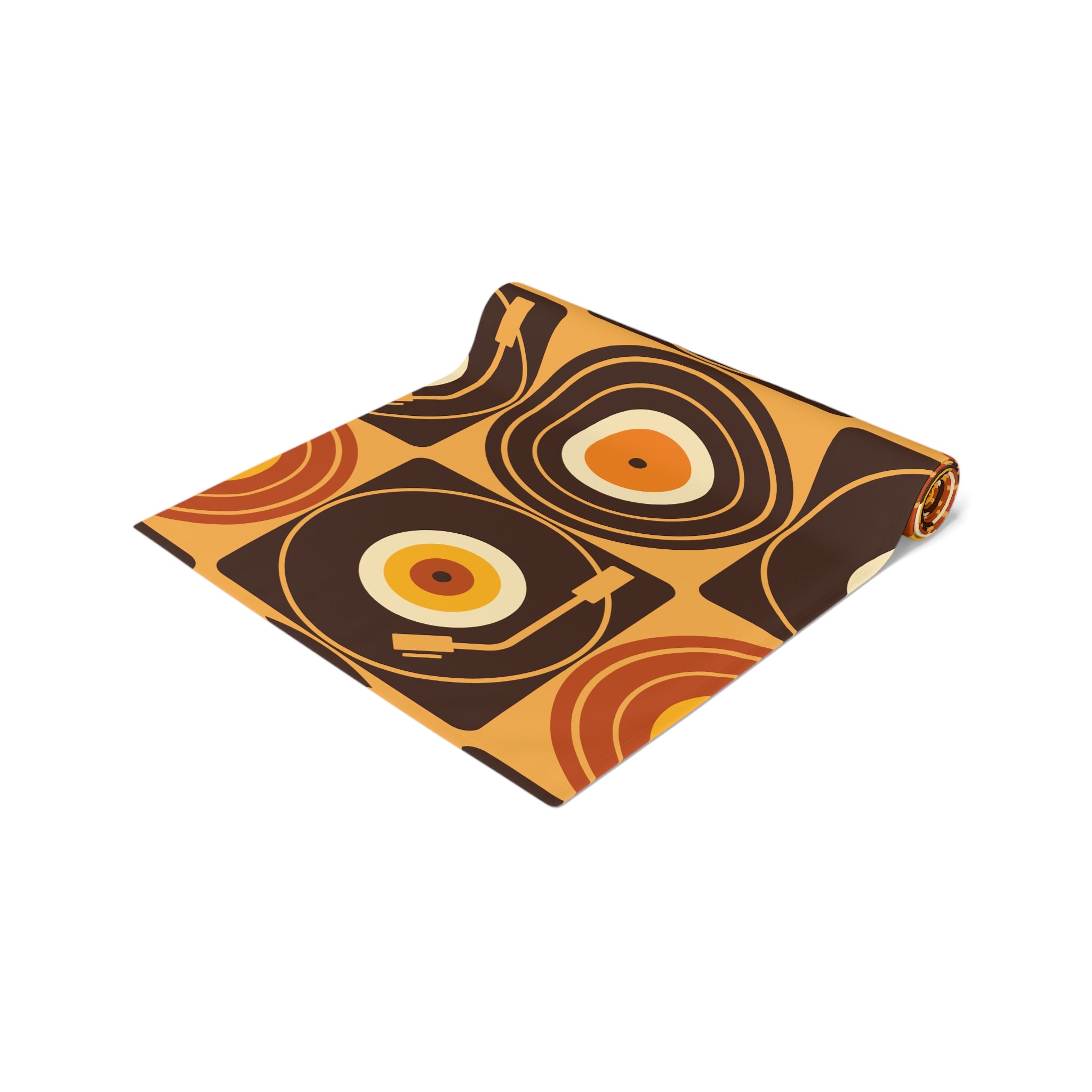 Groovy Retro Record Players, Brown Orange Yellow, Table Runner - Mid Century Modern Gal