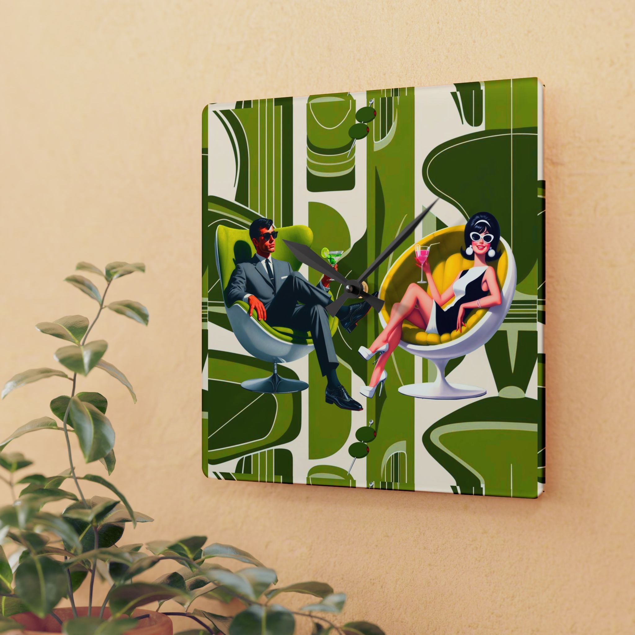 Retro 60s Mod Couple Cocktail Hour,Mid-Century Modern Clock - Mid Century Modern Gal