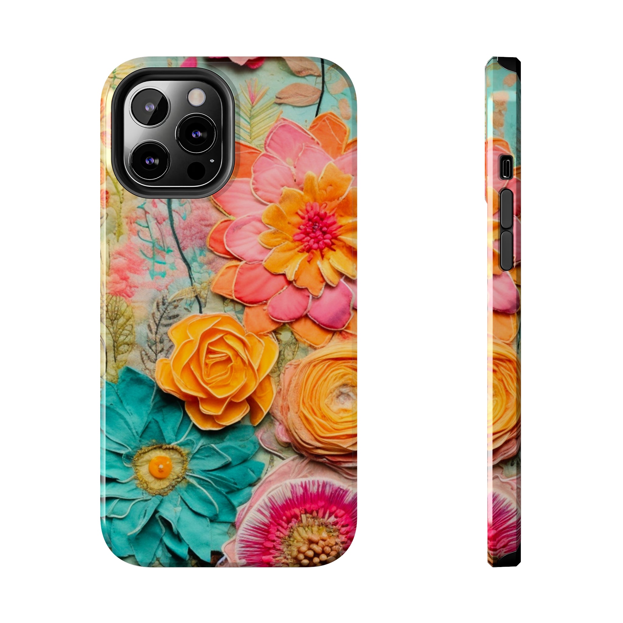 Boho Retro Floral Faux Pressed Flowers Smart Phone Tough Phone Cases - Mid Century Modern Gal