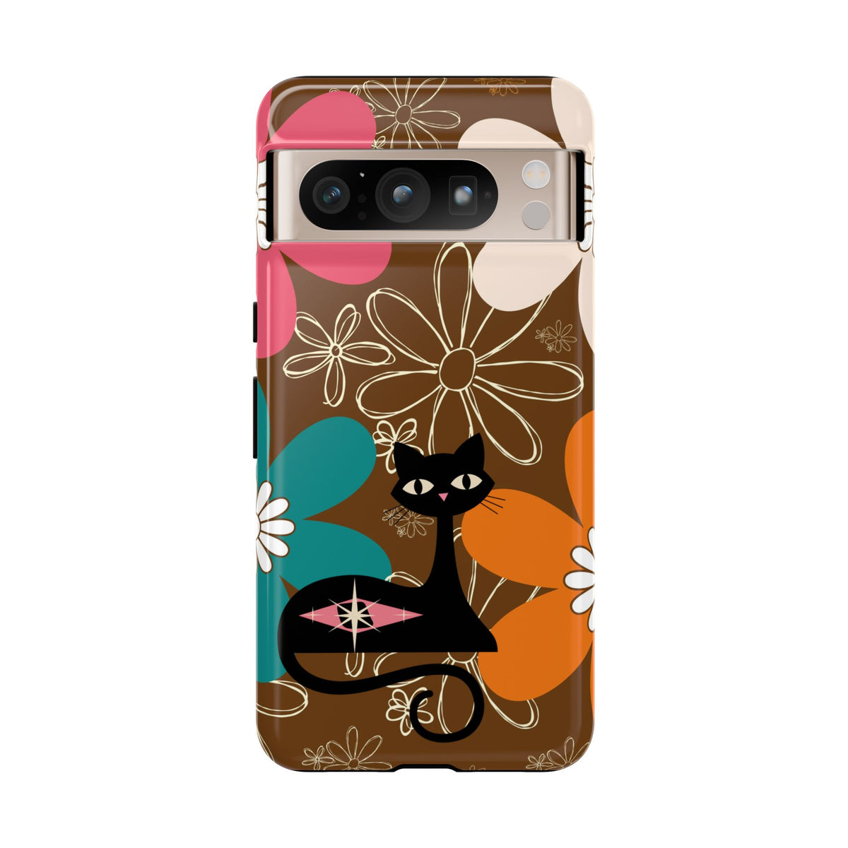 Atomic Cat Retro 70s Vibe Flower Power Tough Cases: Cute Floral and Cat Phone Case for Cat Lovers