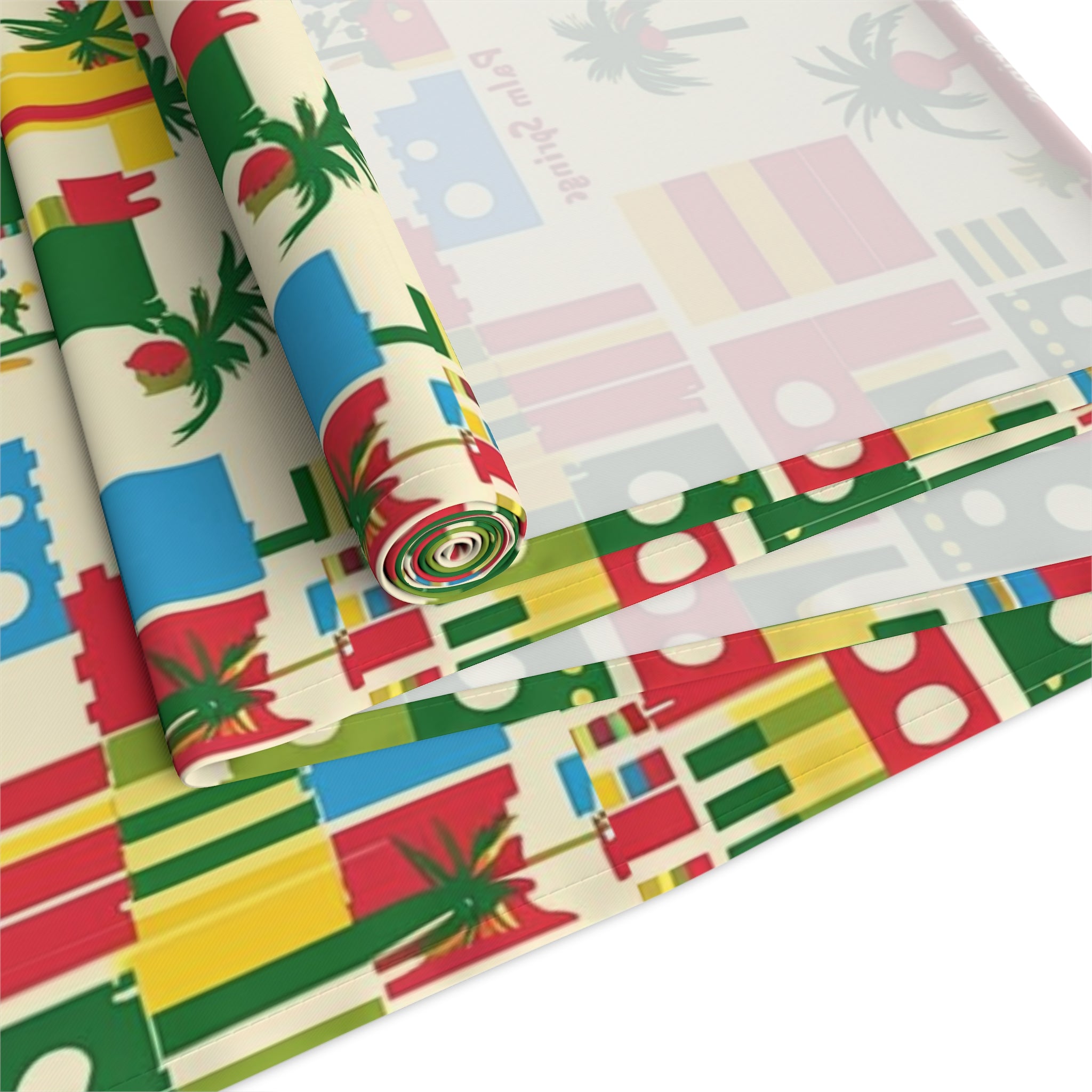 Tropical Palms Spring California Paradise Table Runner - Bright Cotton & Poly Design for Summer Dining - Mid Century Modern Gal