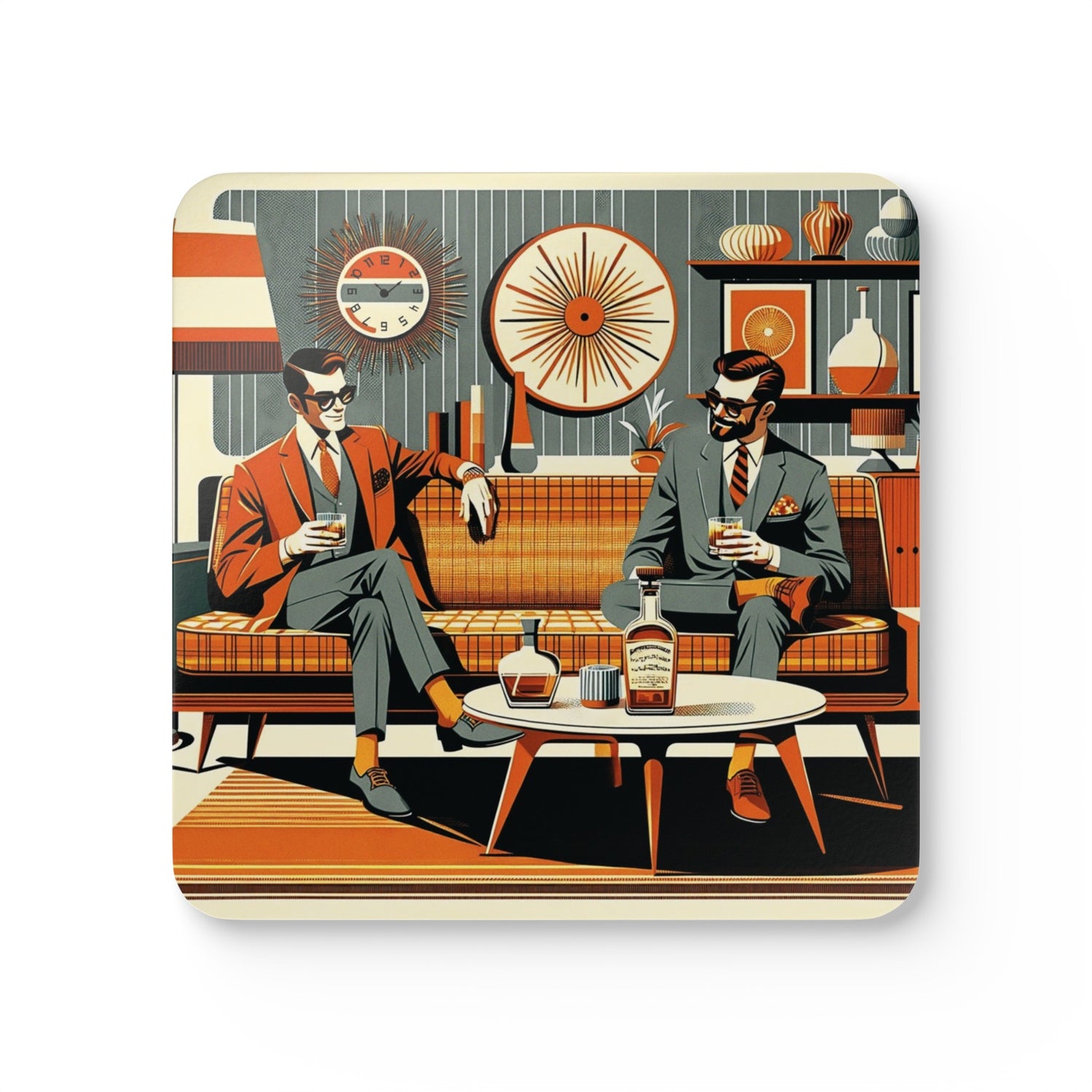 Mid Century Modern Gay Gentleman, Livingroom MCM Barware Kitschy Mod Corkwood Coaster Set - Mid Century Modern Gal