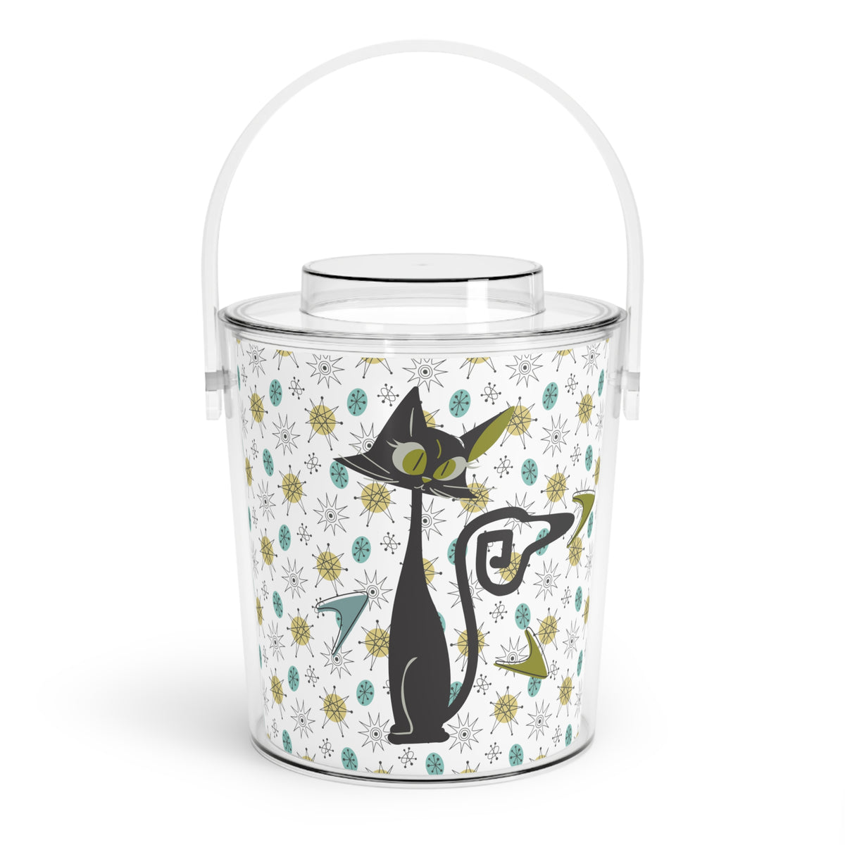 Franciscan Starburst Pattern, Atomic Cat Mid Century Modern Ice Bucket with Tongs Summer Retro Outdoor Entertaining - Mid Century Modern Gal