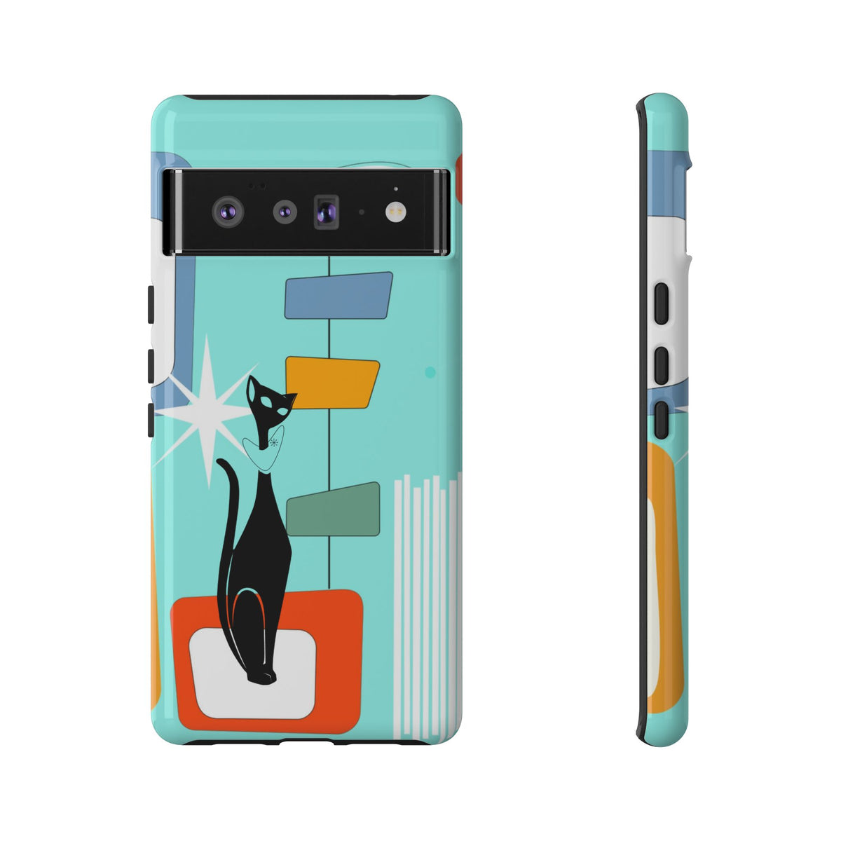 Atomic Cat, Mid Mod Aqua Blue, Geometric, Samsung, Google Pixel, Apple iPhone Tough Cases