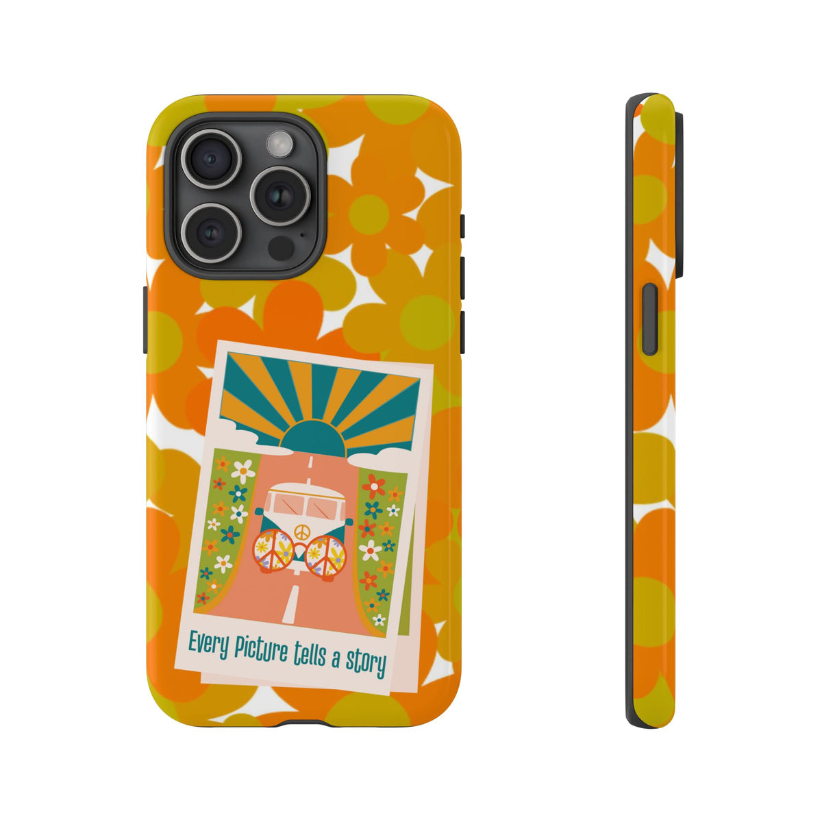 Retro Phone Case, Orange Flower Power, Polaroid Picture, Mod Smart Phone Tough Phone Cases