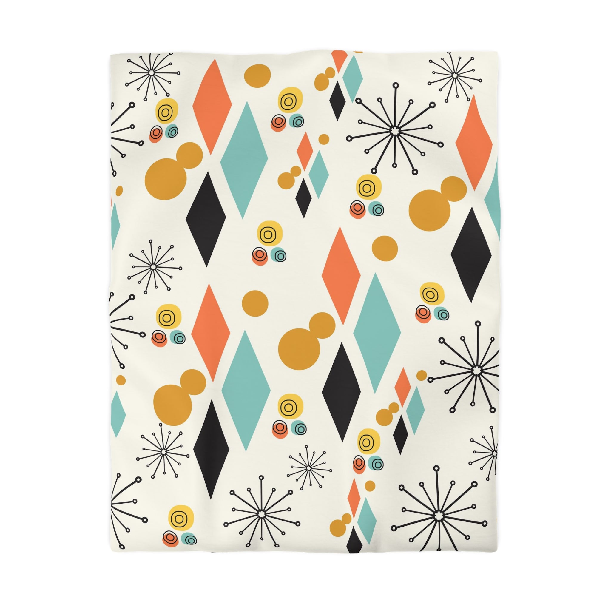 Mid Century Modern Bedding, Atomic Diamond, Sputnik,Beige, Aqua, Coral,Mustard Yellow, Retro Mod Duvet Covers - Mid Century Modern Gal