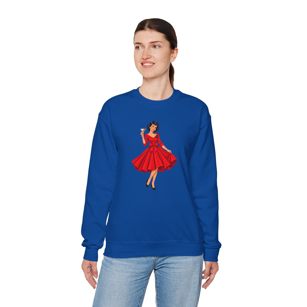 Mid Century Modern Christmas Martini Gal Unisex Heavy Blend™ Crewneck Sweatshirt - Mid Century Modern Gal