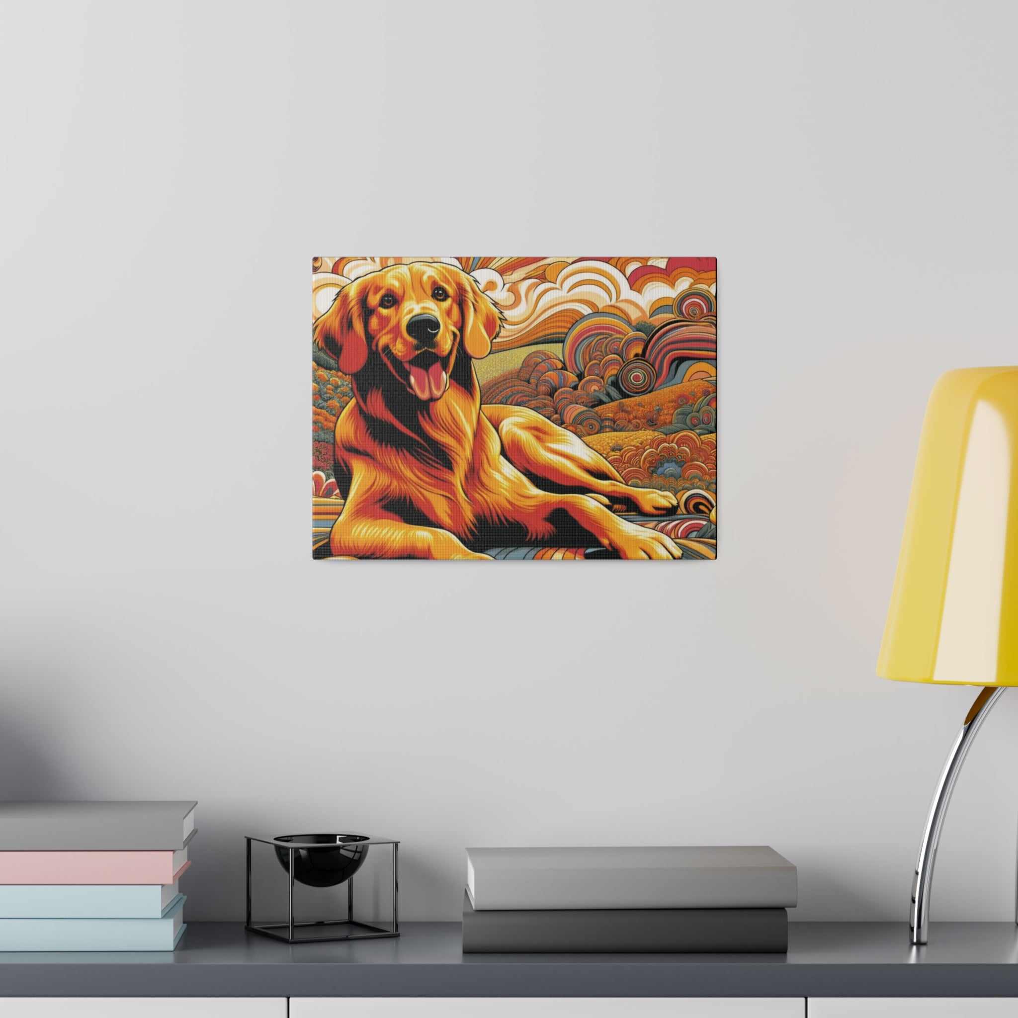 Golden Retriever Gift, Retro Wall Art, Groovy Hipster Style Mod, Golden Mom Dog Lover Wall Art - Mid Century Modern Gal