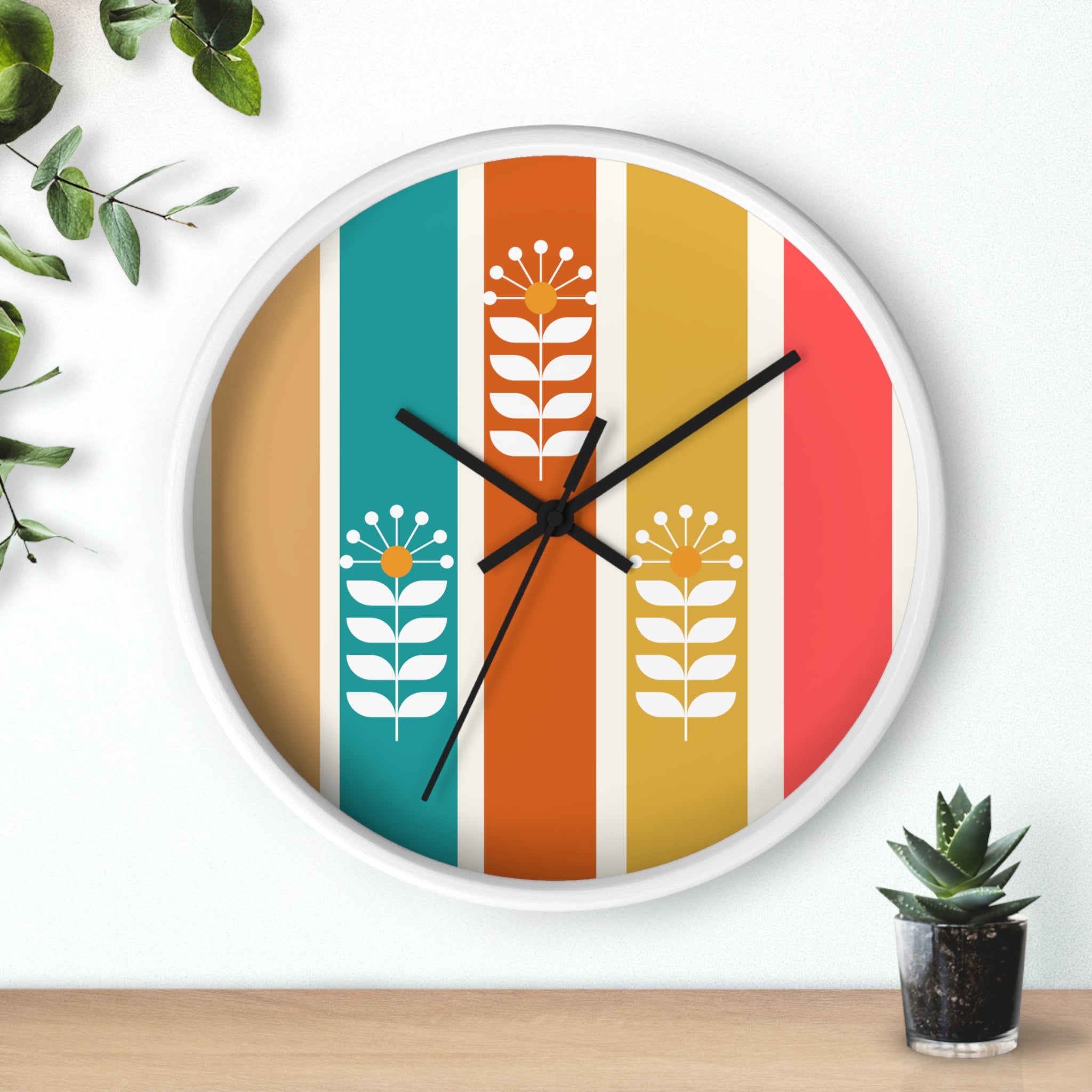 Retro Scandinavian Floral Wall Clock - Mid-Century Modern Design Perfect for Home Decor - Mid Century Modern Gal