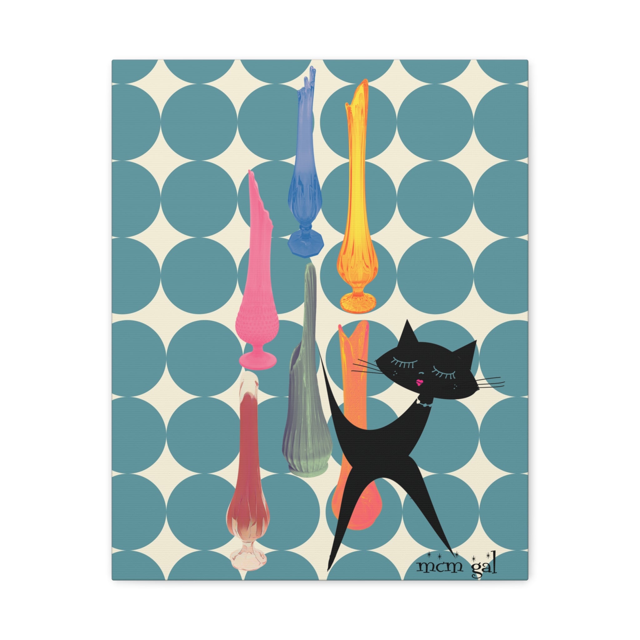Mid Century Modern Wall Art, MCM Swung Glass Whimsical Cat Artwork Canvas - Mid Century Modern Gal