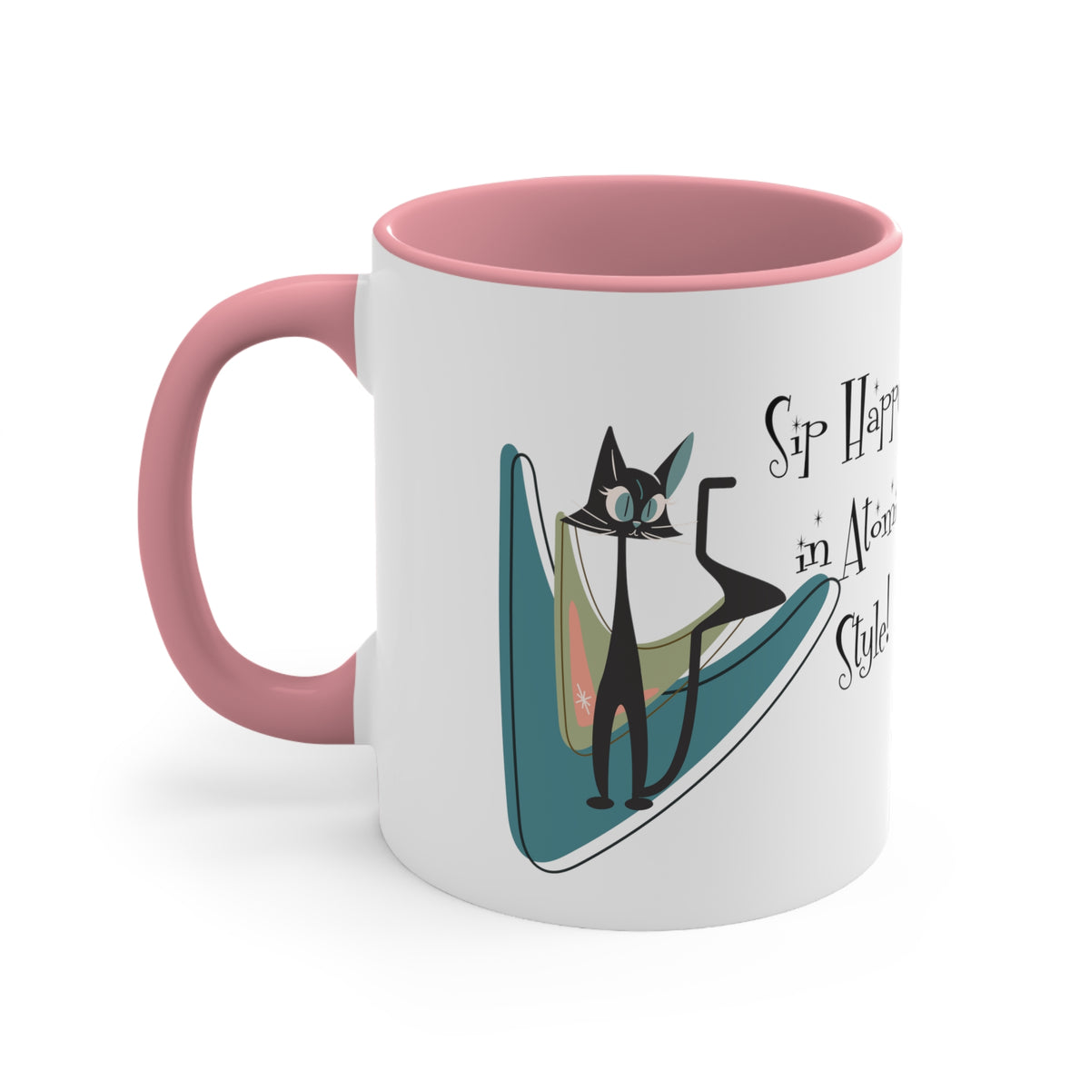 Atomic Cat, Mid Century Modern Drinkware, Coffee Mug, Sip Happens, Retro Boomerang, Kitschy Funny Coffee Lover Gifts - Mid Century Modern Gal