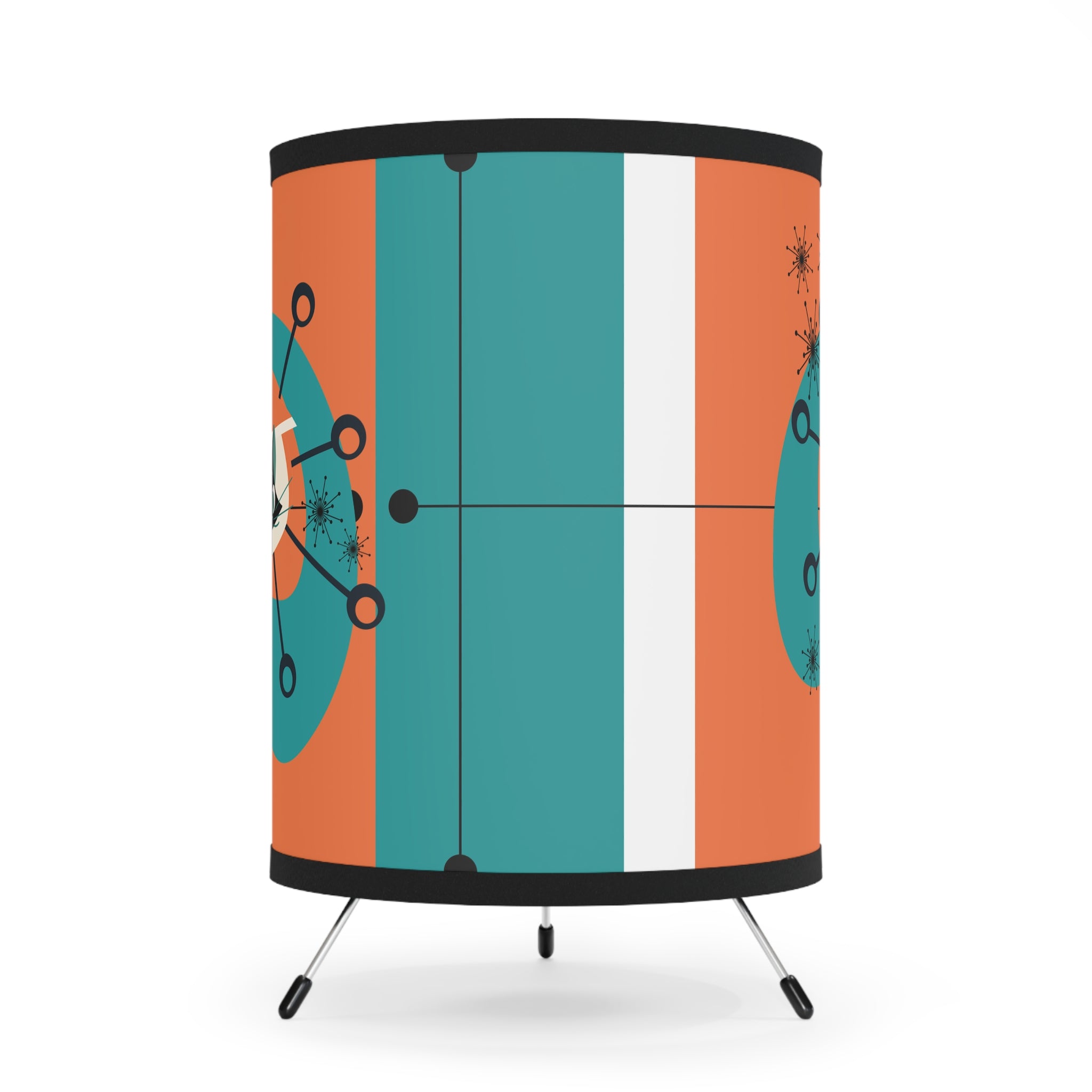 Mid Century Modern Atomic Cat Space Kittie Orange, Teal Tripod Lamp - Mid Century Modern Gal