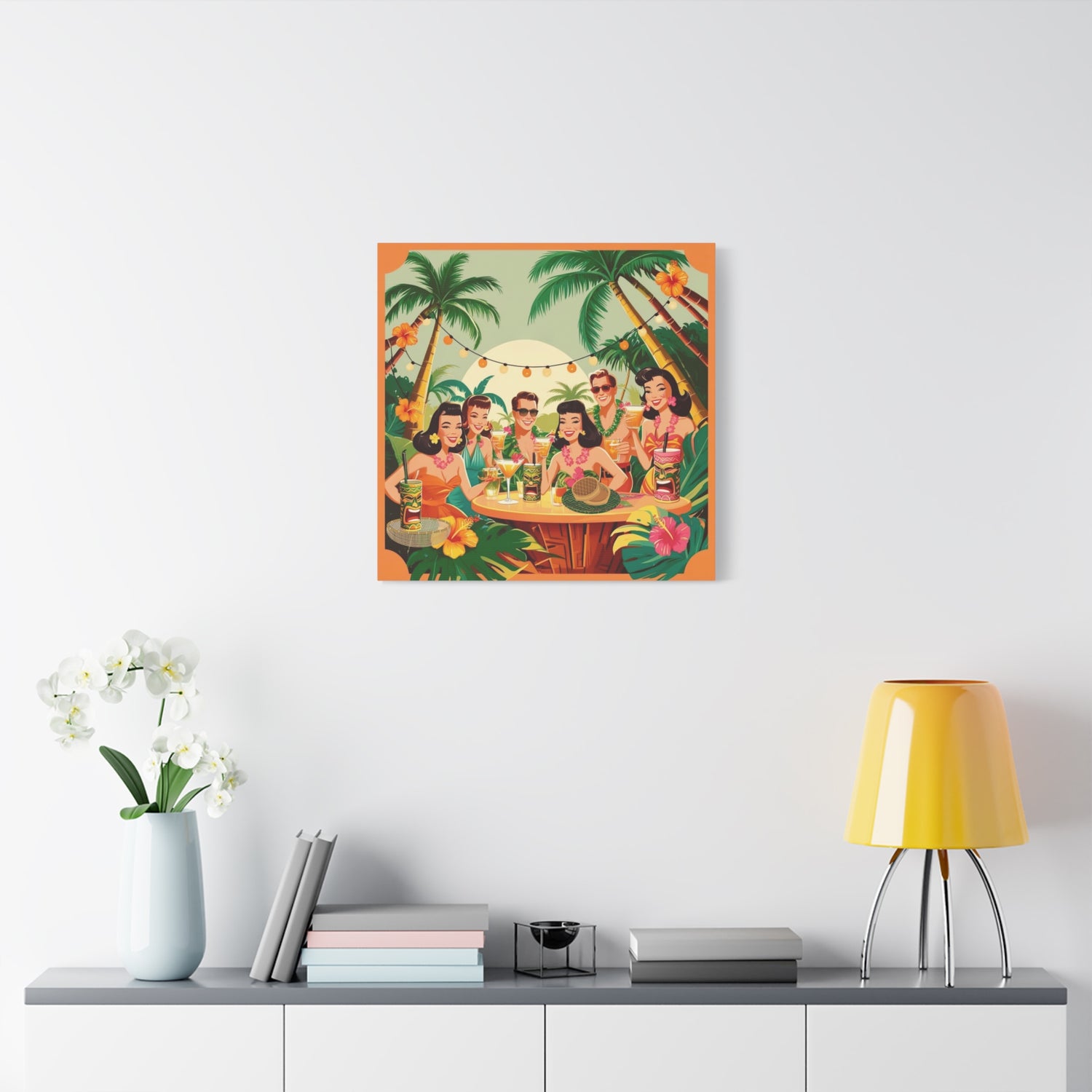 Mid Century Modern Tiki Party Tropical Retro Canvas Art - Vintage Hawaiian Party Decor - Mid Century Modern Gal