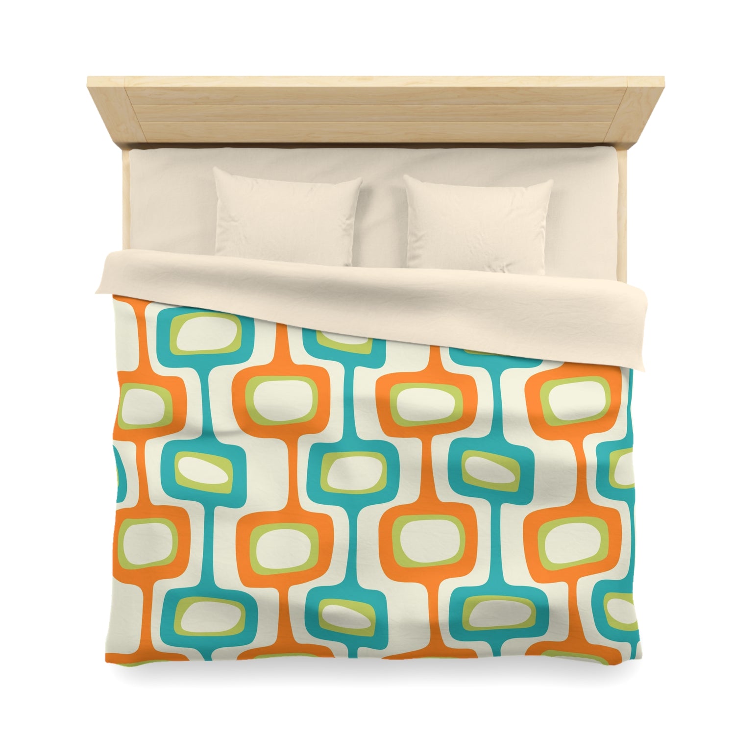 Mid Mod, MCM Teal, Orange, Cream Retro Groovy, Funky Fun Mid Century Modern Duvet Cover - Mid Century Modern Gal