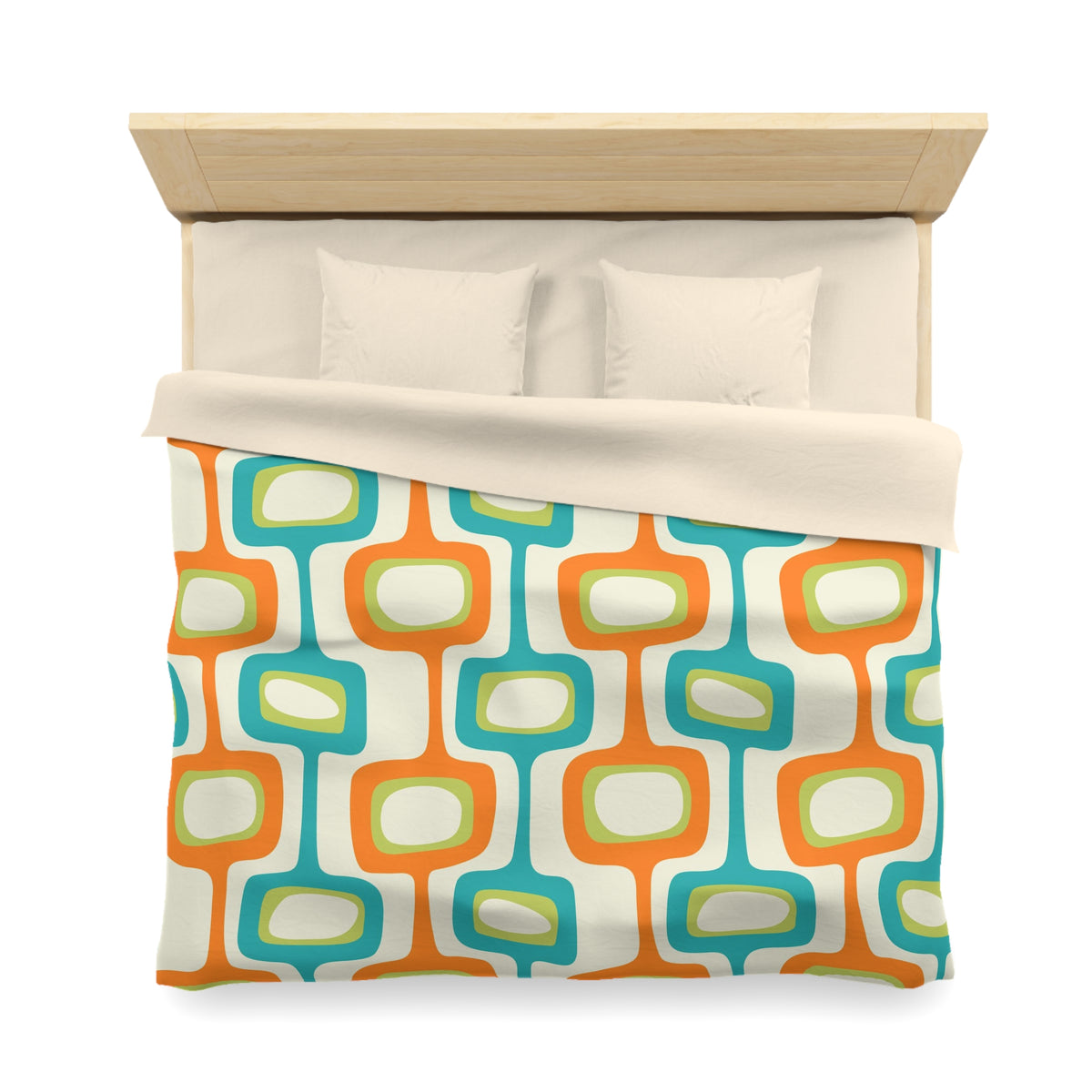 Mid Mod, MCM Teal, Orange, Cream Retro Groovy, Funky Fun Mid Century Modern Duvet Cover - Mid Century Modern Gal