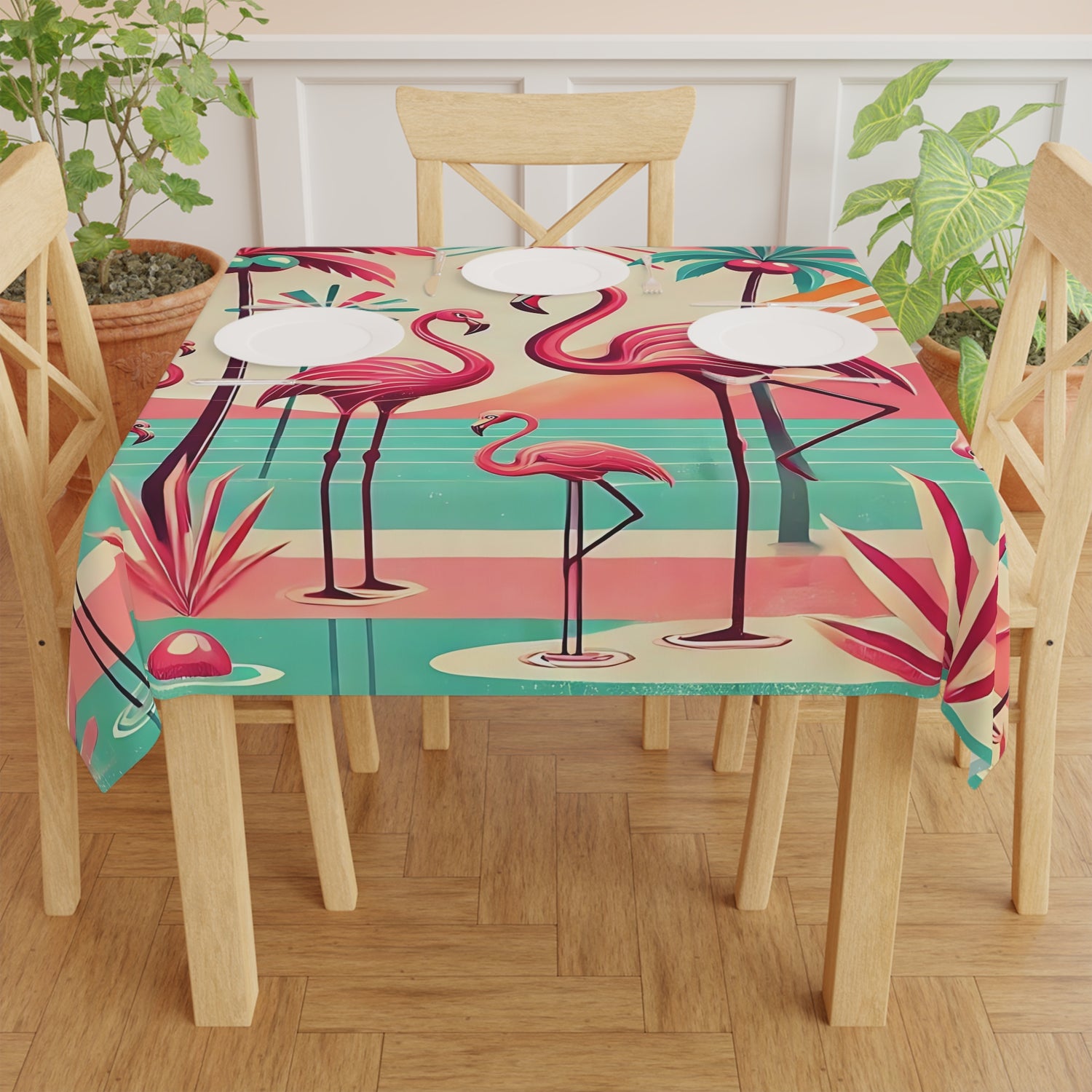 Palm Spring California, 50s Flamingo Table Setting Kitschy Mod Tablecloth - Mid Century Modern Gal