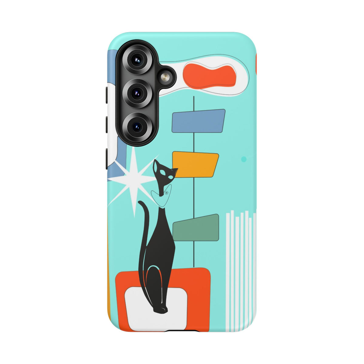Atomic Cat, Mid Mod Aqua Blue, Geometric, Samsung, Google Pixel, Apple iPhone Tough Cases