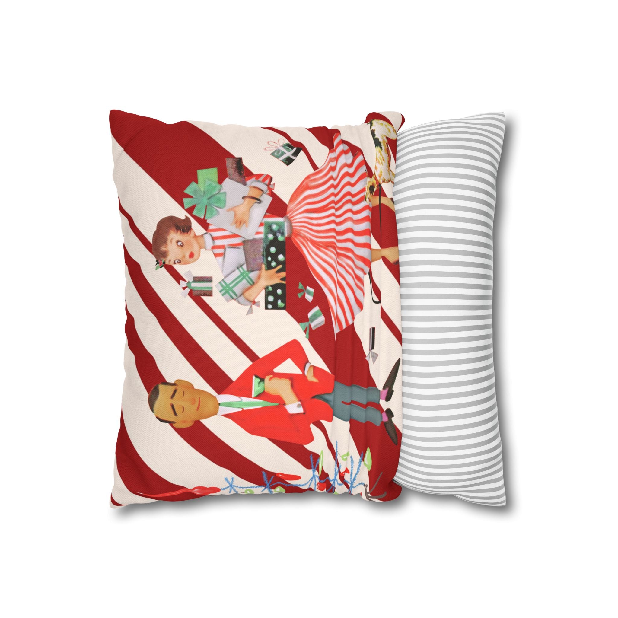 Retro Vintage Christmas Pillow Cover, Red And White Candy Cane Striped, Mid Century Modern Christmas Card Kitschy Holiday Throw - Mid Century Modern Gal