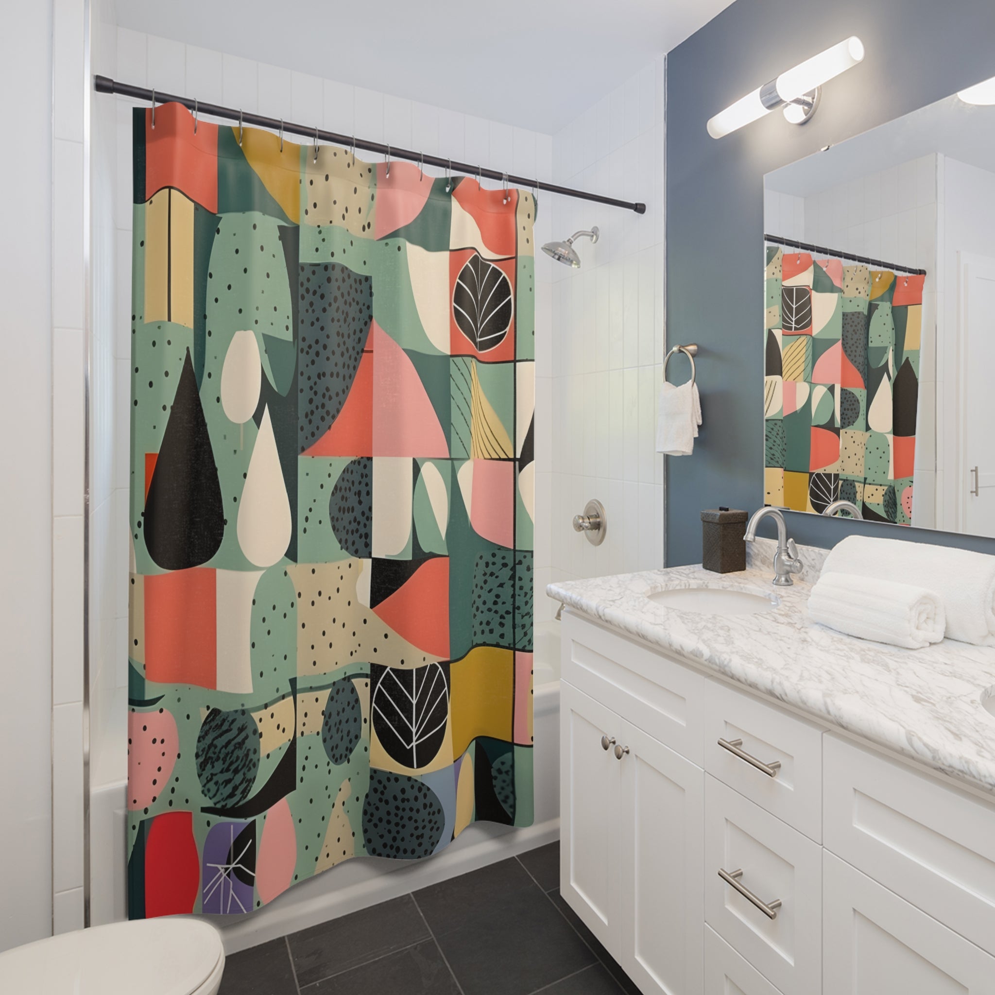 Scandinavian Designed Modernist Mid Century Modern Geometric Abstract, Florals, Colorful Retro Shower Curtain - Mid Century Modern Gal