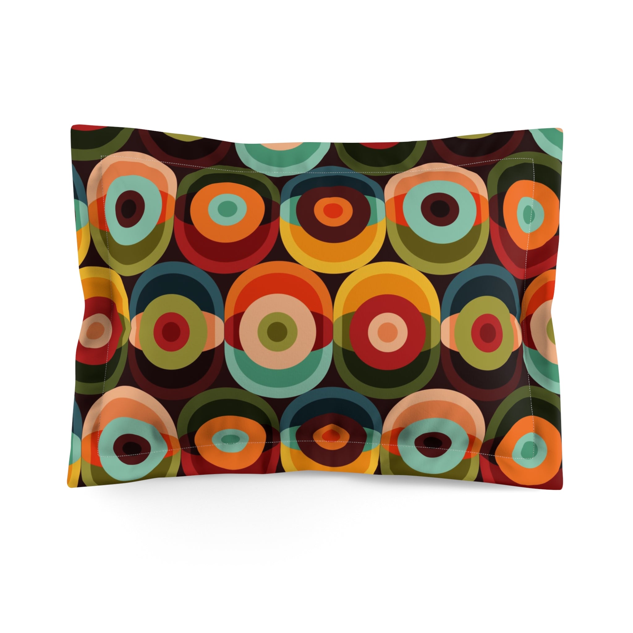 60s 70s Retro Mid Mod Mustard Yellow, Burnt Orange Groovy Orbs, Pillow Sham - Mid Century Modern Gal