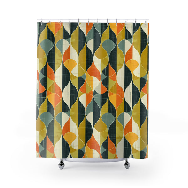 Mid Mod Scandinavian Leaves, Orange, Green, Blue, Mustard Yellow Cheery Retro Shower Curtain