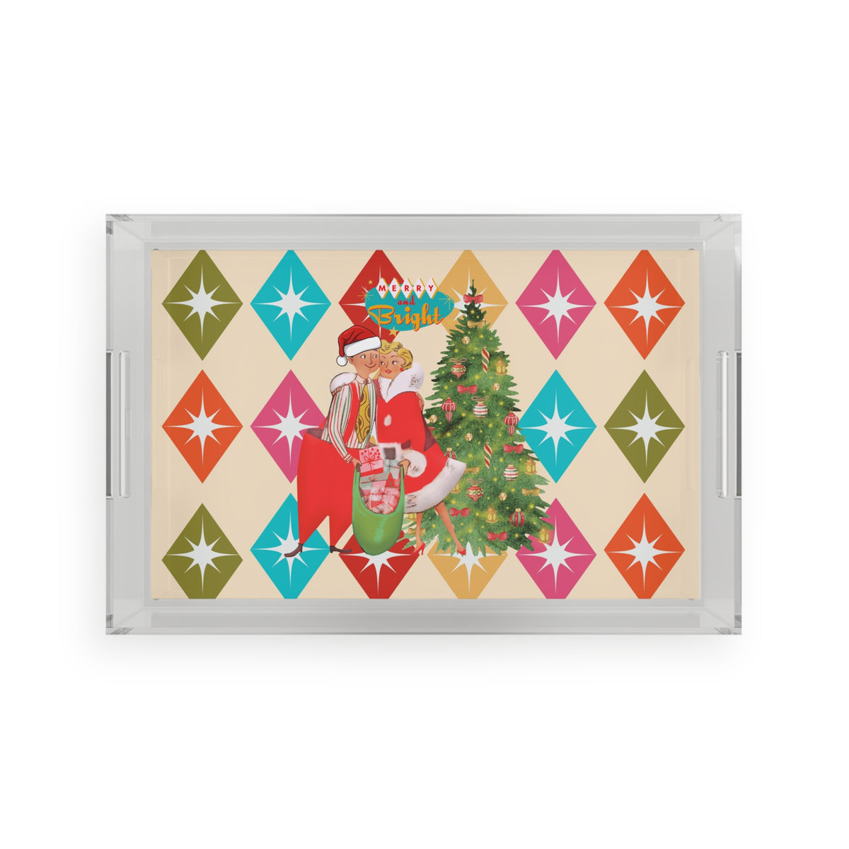 Retro Vintage 50s Serving Tray Festive Acrylic Serving Tray - Holiday Decor, Christmas Hosting, Mid Century Barware - Mid Century Modern Gal
