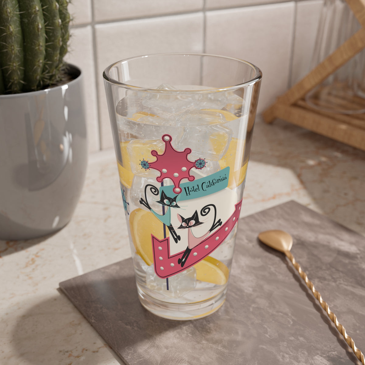 Atomic Cat Retro Glassware, Mid Century Modern Barware, Buy 3 Get One Free, Atomic 50s Drinkware Beer, Cocktail, Mocktail, Mojito Glass - Mid Century Modern Gal