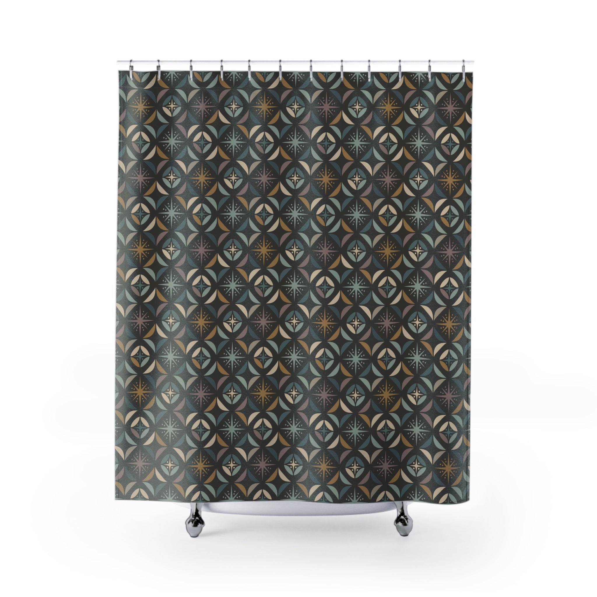 Mid Century Modern Elegant Gray Geometric Starburst Shower Curtain - Mid Century Modern Gal