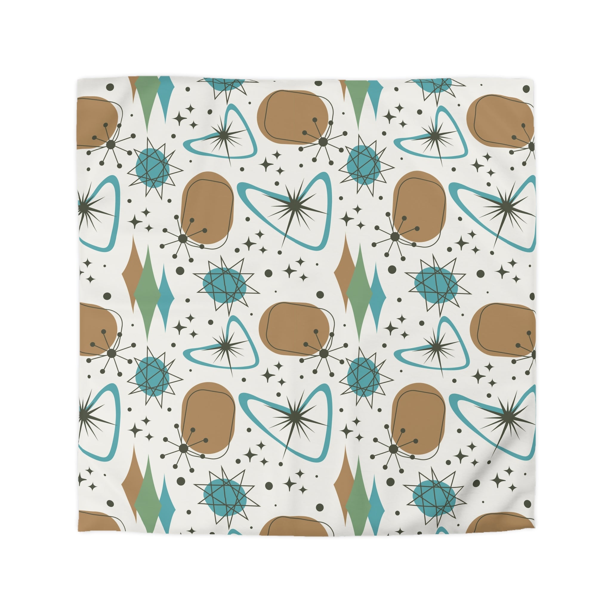 Mid Century Modern Franciscan Starburst Camel Brown, Beige Teal Starburst Retro-Modern Duvet Cover - Mid Century Modern Gal