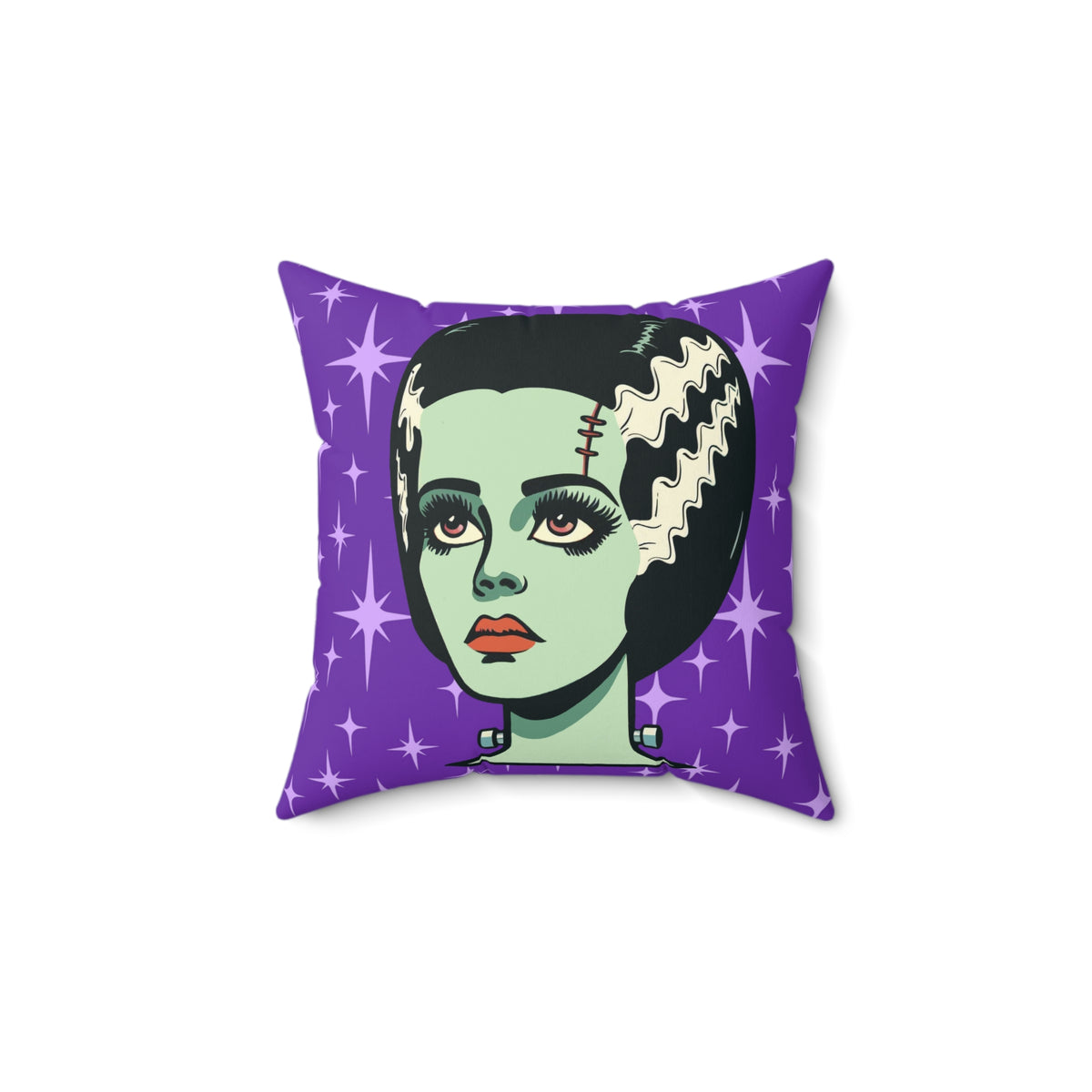 Bride of Frankenstein Retro Mid Mod Horror Buff Purple Halloween Pillow Cover and Insert - Mid Century Modern Gal
