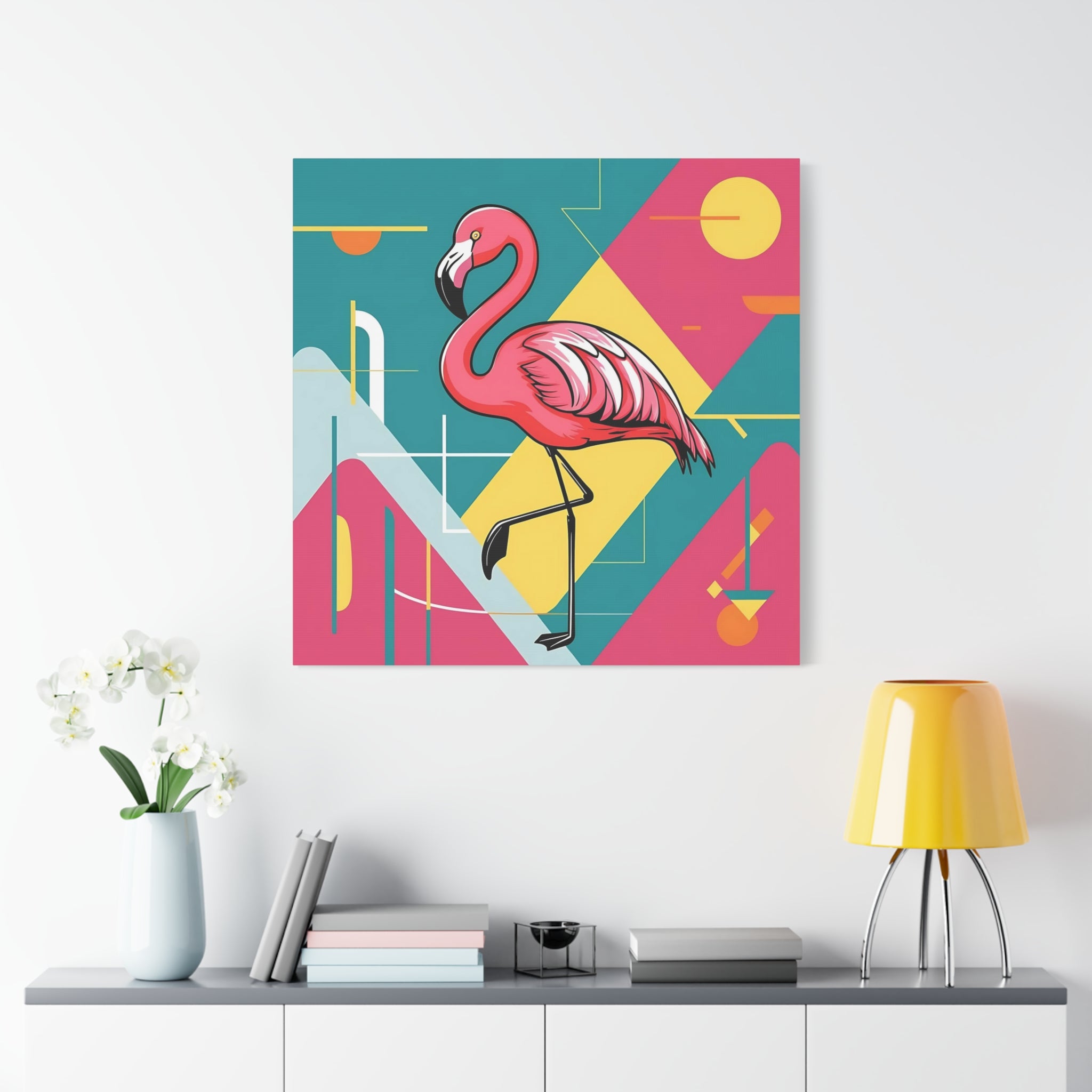 Mid Century Modern Flamingo Art, Kitschy Mod Vibrant Pink Bauhaus Palm Springs Style Wall Art - Mid Century Modern Gal