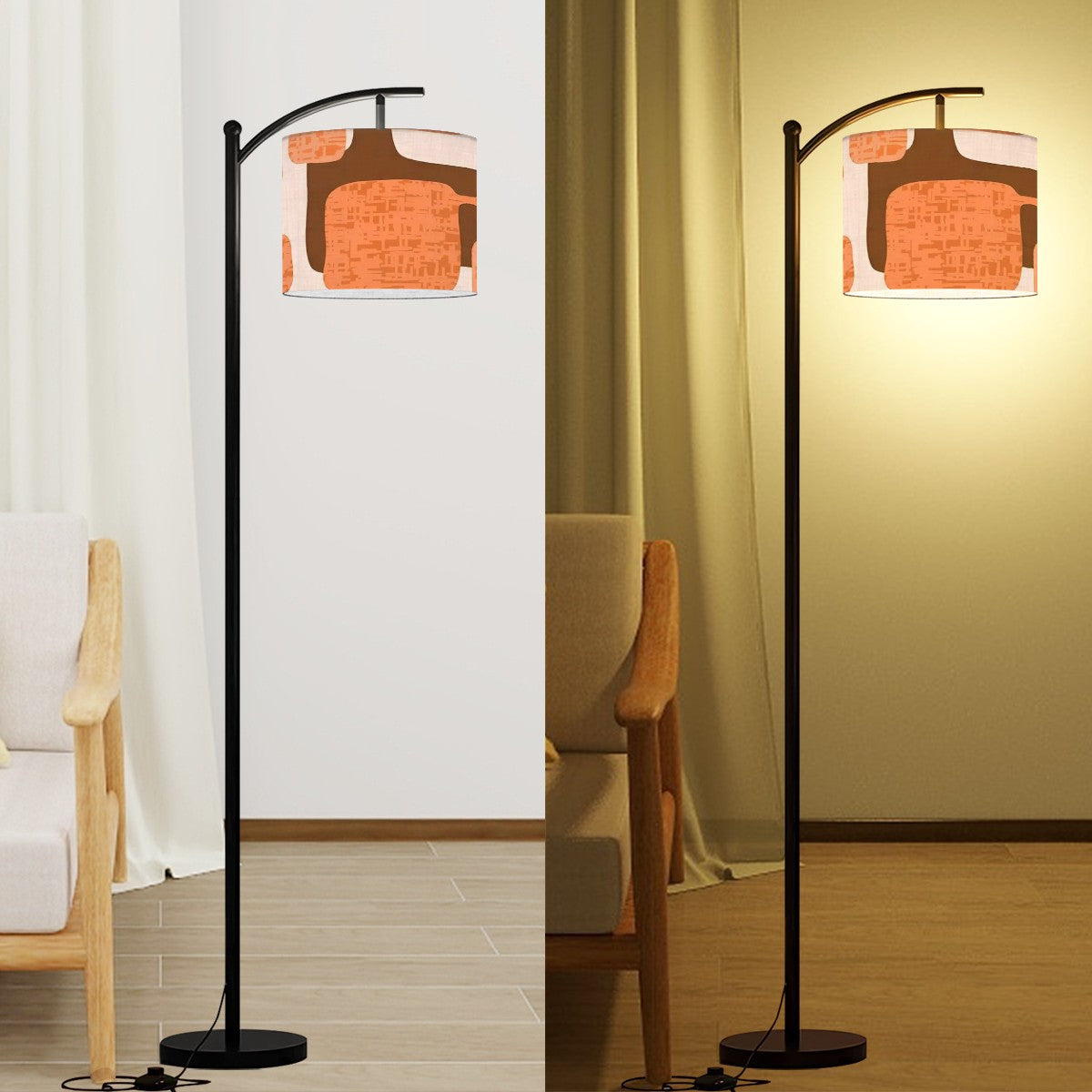 Mid Century Modern Arc Floor Lamp, Orange Brown Mod Groovy Lighting - Mid Century Modern Gal