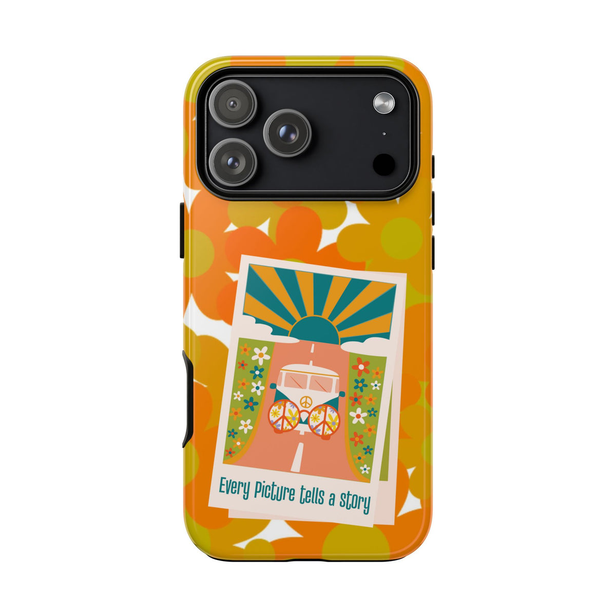 Retro Phone Case, Orange Flower Power, Polaroid Picture, Mod Smart Phone Tough Phone Cases