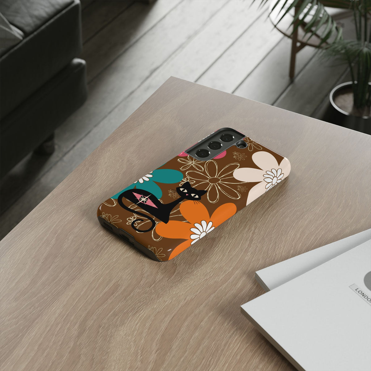Atomic Cat Retro 70s Vibe Flower Power Tough Cases: Cute Floral and Cat Phone Case for Cat Lovers
