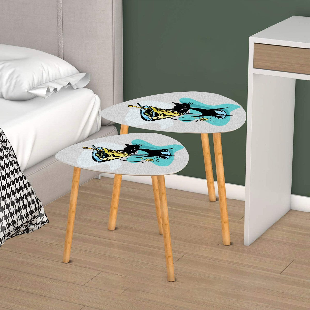 Atomic Cat Mid Century Modern Martini Time, MCM Barware Nesting Tables - Mid Century Modern Gal