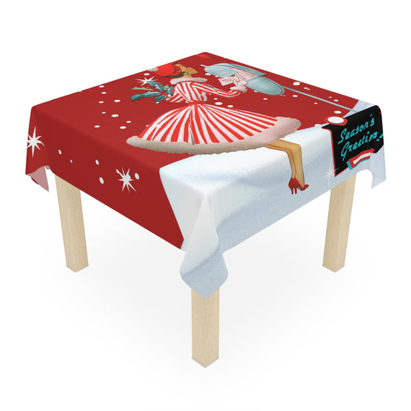 Vintage Holiday Tablecloth - Season's Greetings Christmas Decor