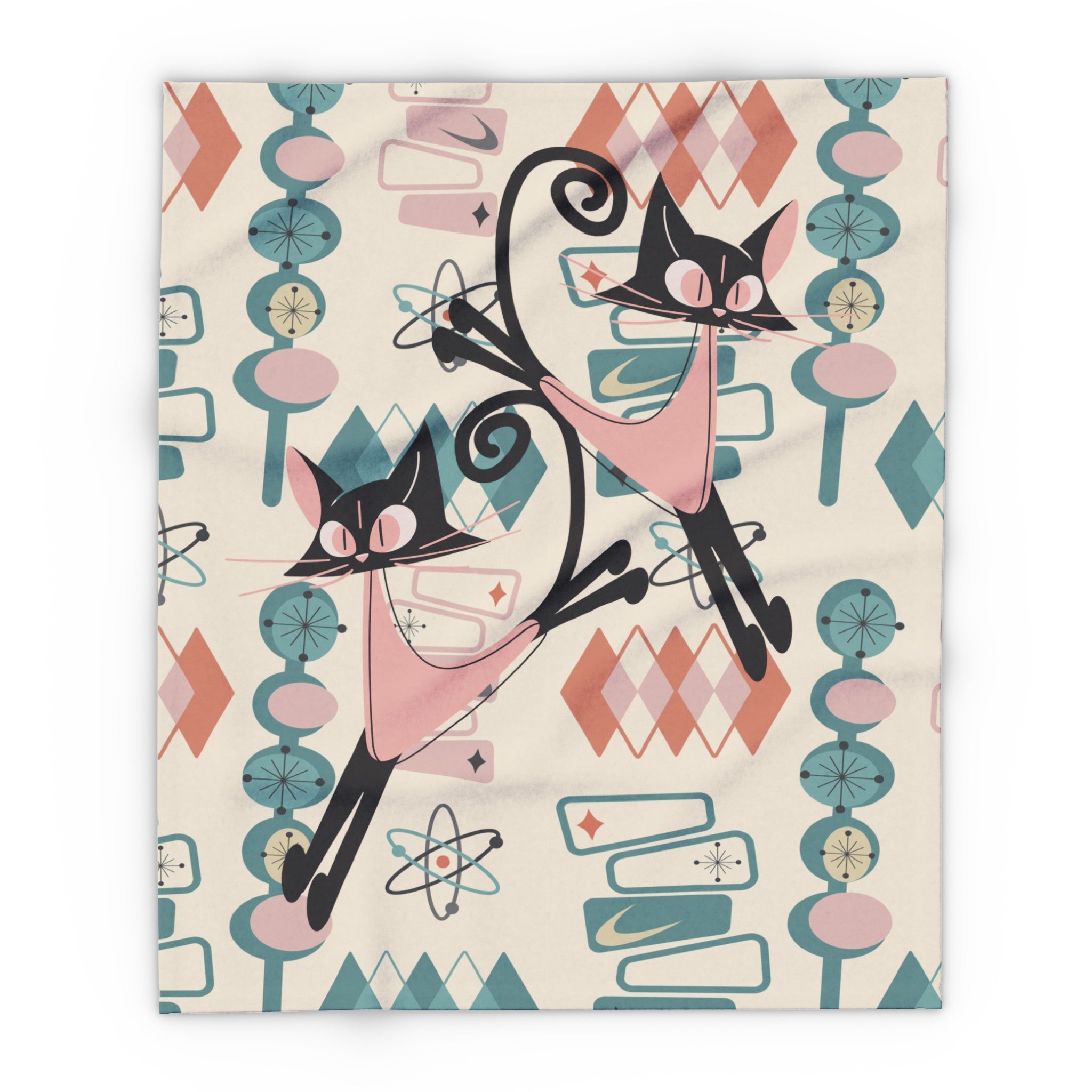 Atomic Cat Mid Century Modern Blanket, Kitschy Fun Quirky MCM Home Decor Lightweigt Fleece Blanket - Mid Century Modern Gal