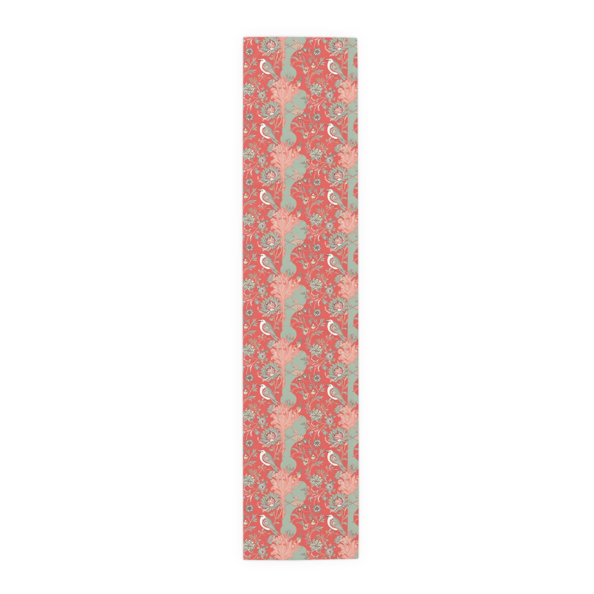 Chinoiserie Botanical Floral Coral, Mint Green Bohemian Floral Table Runner - Mid Century Modern Gal