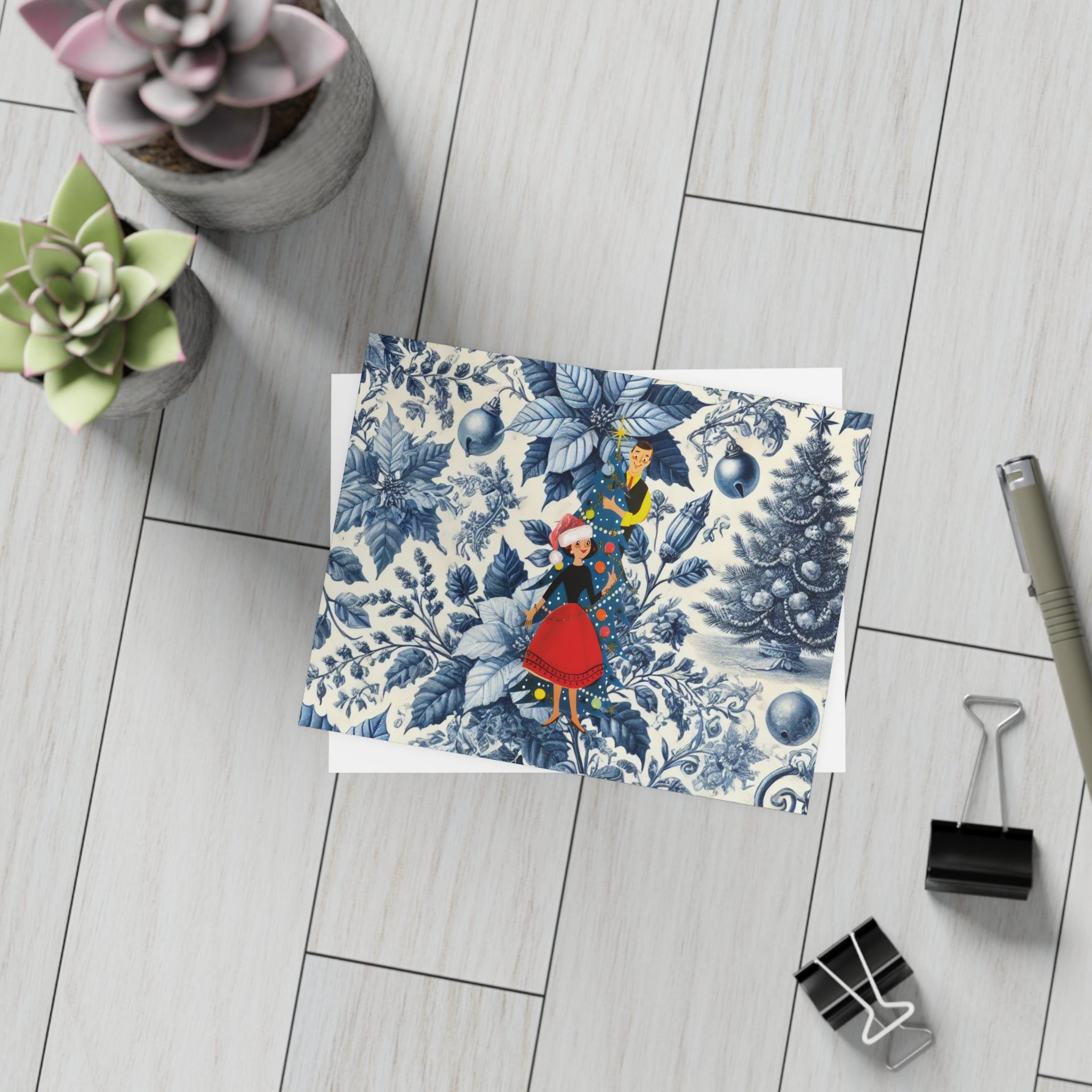 Holiday Blue Toile, Kitschy 50s Holiday Greeting Postcard Bundles - Mid Century Modern Gal