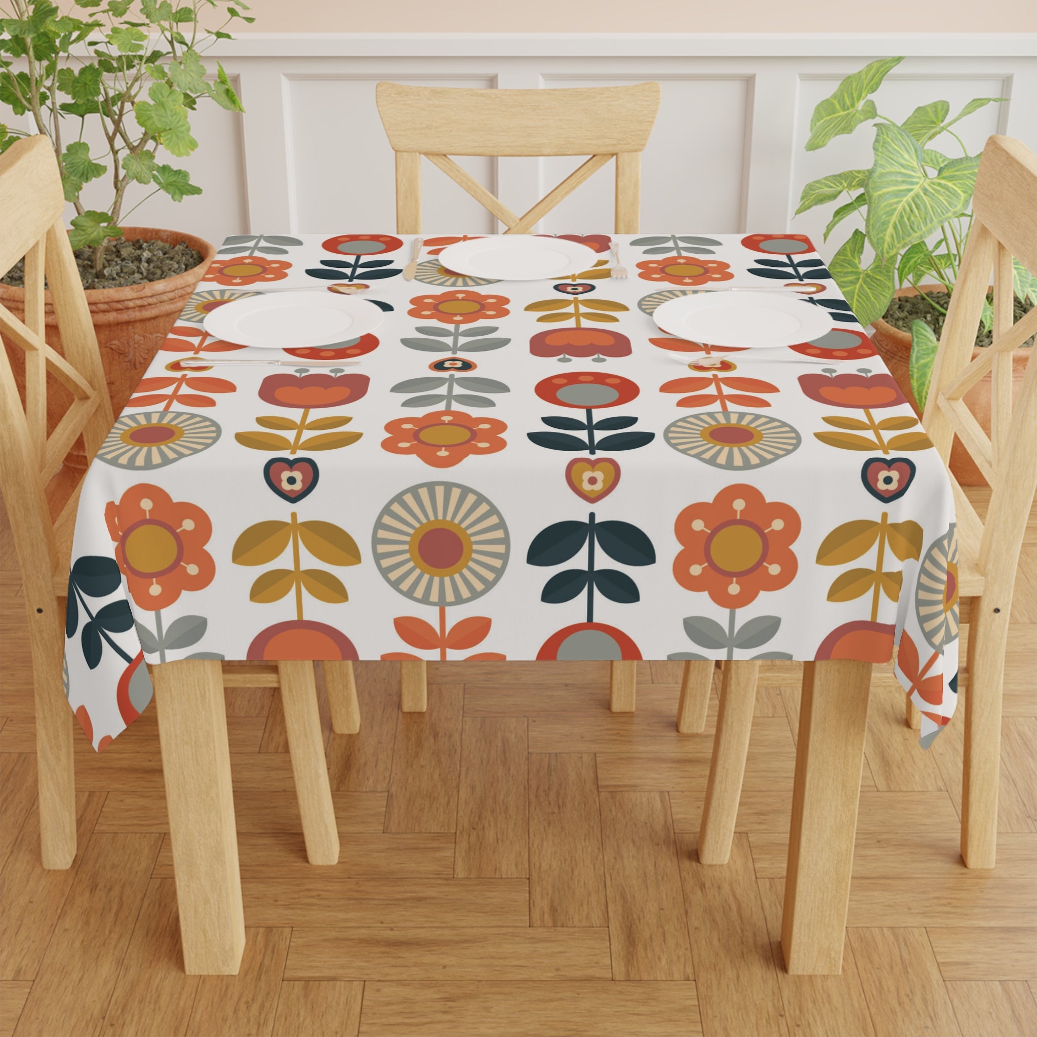 Scandinavian Designed Modern Danish Nordic Flowers Vibrant Floral Retro Mod Tablecloth - Mid Century Modern Gal