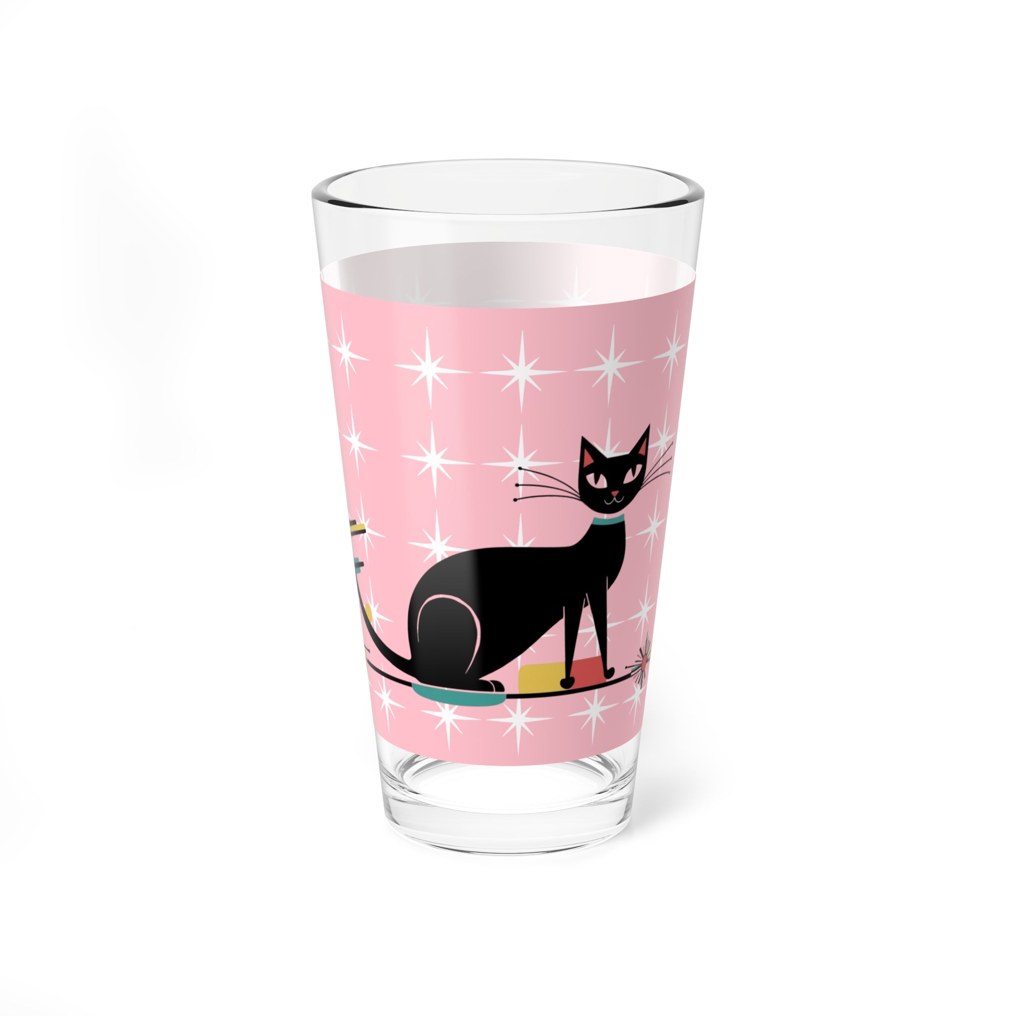 Atomic Cat Retro 50s Pink White Starburst Mid Century Modern Barware Vintage-Inspired Cat Glassware - Mid Century Modern Gal