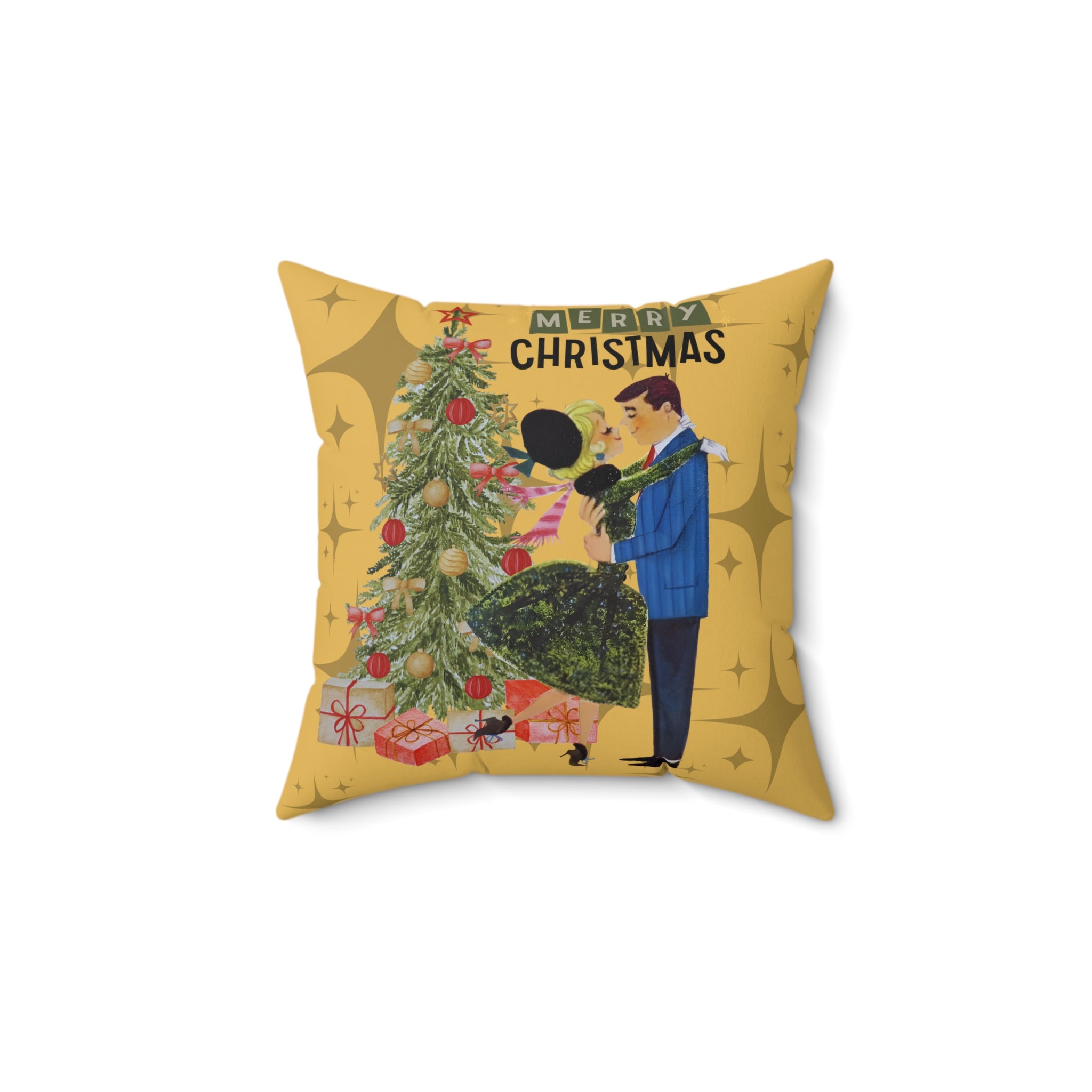 Retro Holiday Kitsch, Merry Christmas Decorative Pillow - Retro Holiday Throw Cushion - Mid Century Modern Gal