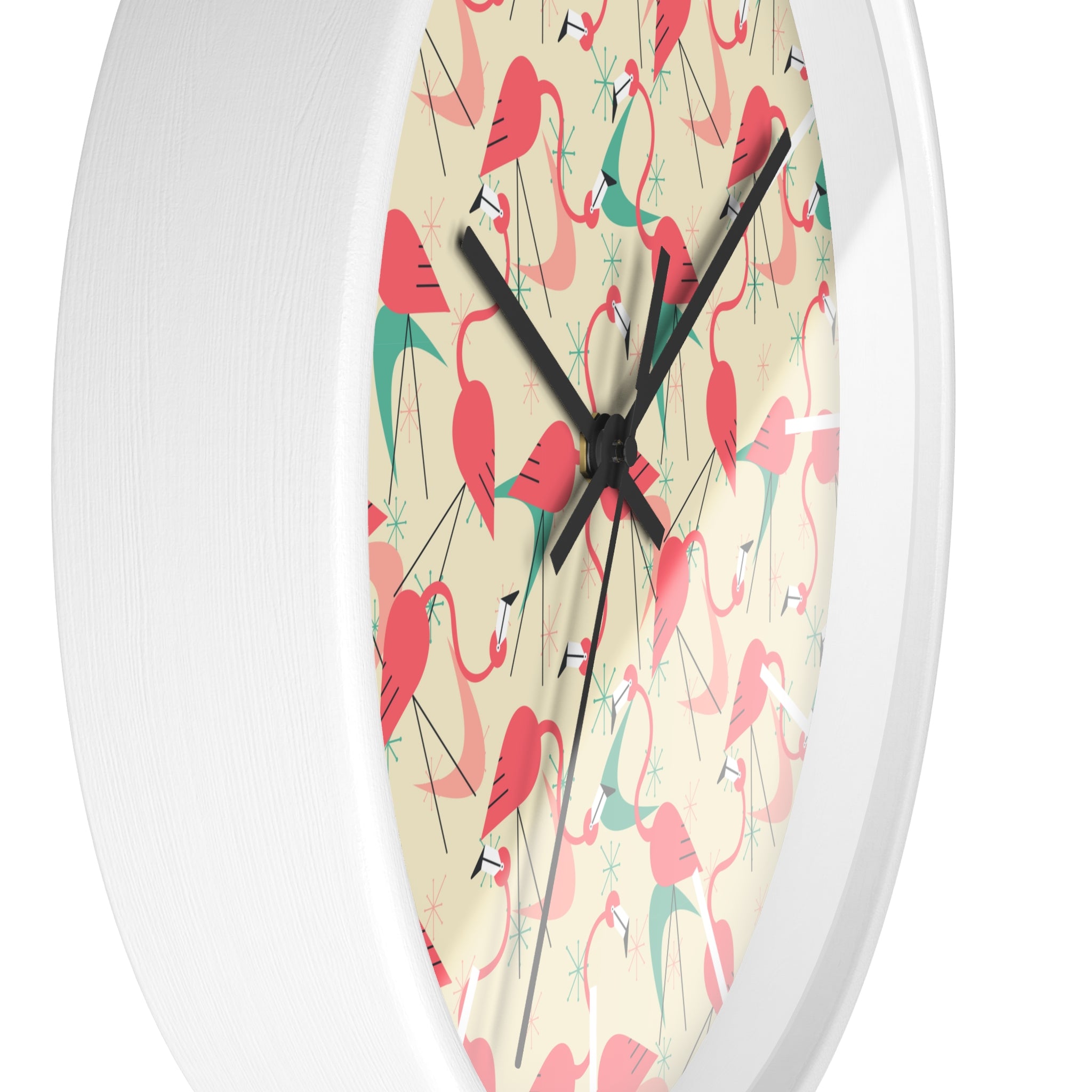Mid Century Modern Flamingo Wall Clock, Kitschy Quirky Dancing Flamingos Fun Home Decor for Retro Summer Vibes - Mid Century Modern Gal
