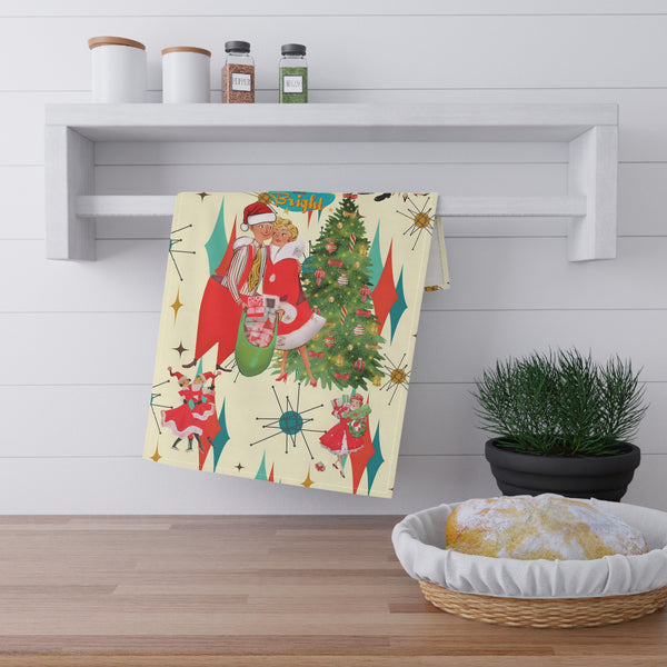 Vintage Christmas Tea Towels - Festive Holiday Decor with Retro Vintage Couples and Joyful Scenes