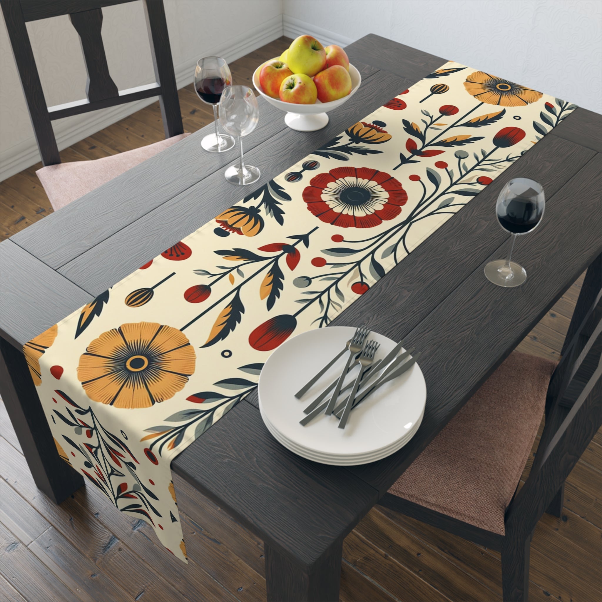 Scandinavian Modern Danish Design, Poppy, Marigold, Floral MCM Table Runner - Mid Century Modern Gal