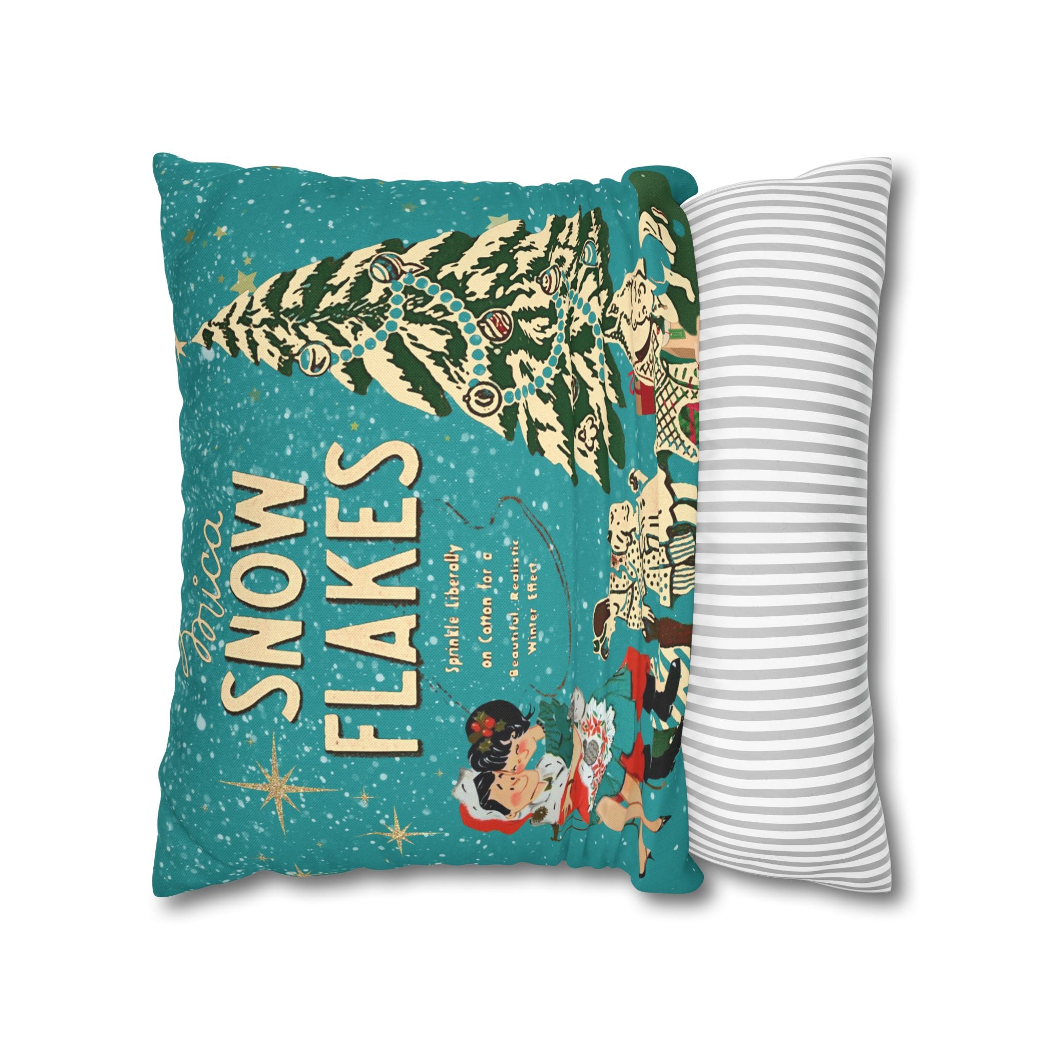 50s Mica Snow Christmas Pillow, Kitschy Mod Couple, Festive Fun Pillow Cover - Mid Century Modern Gal