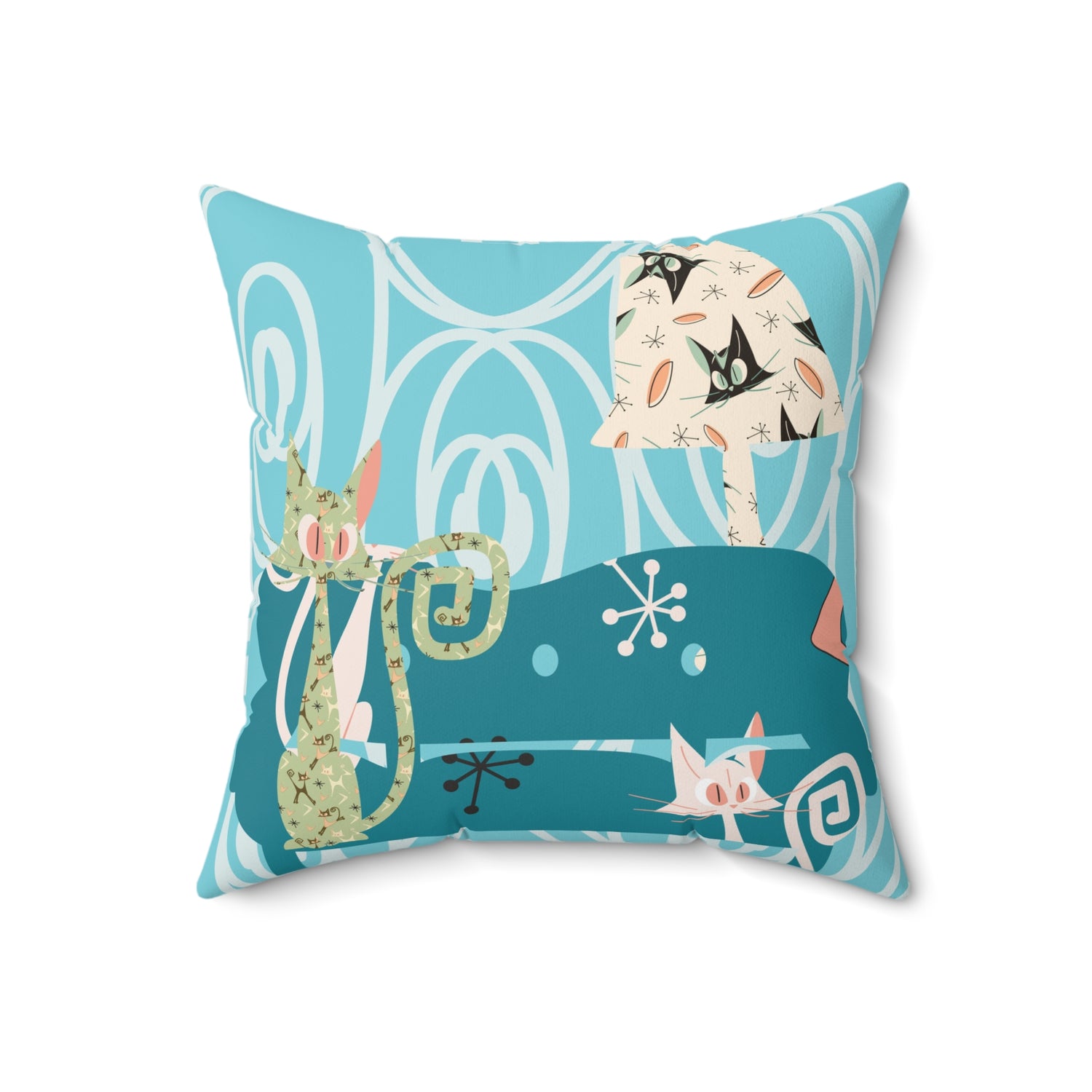 Atomic Cat Pillow, Mid Century Modern Quirky Fun Whimsical MCM Pillow And Insert - Mid Century Modern Gal