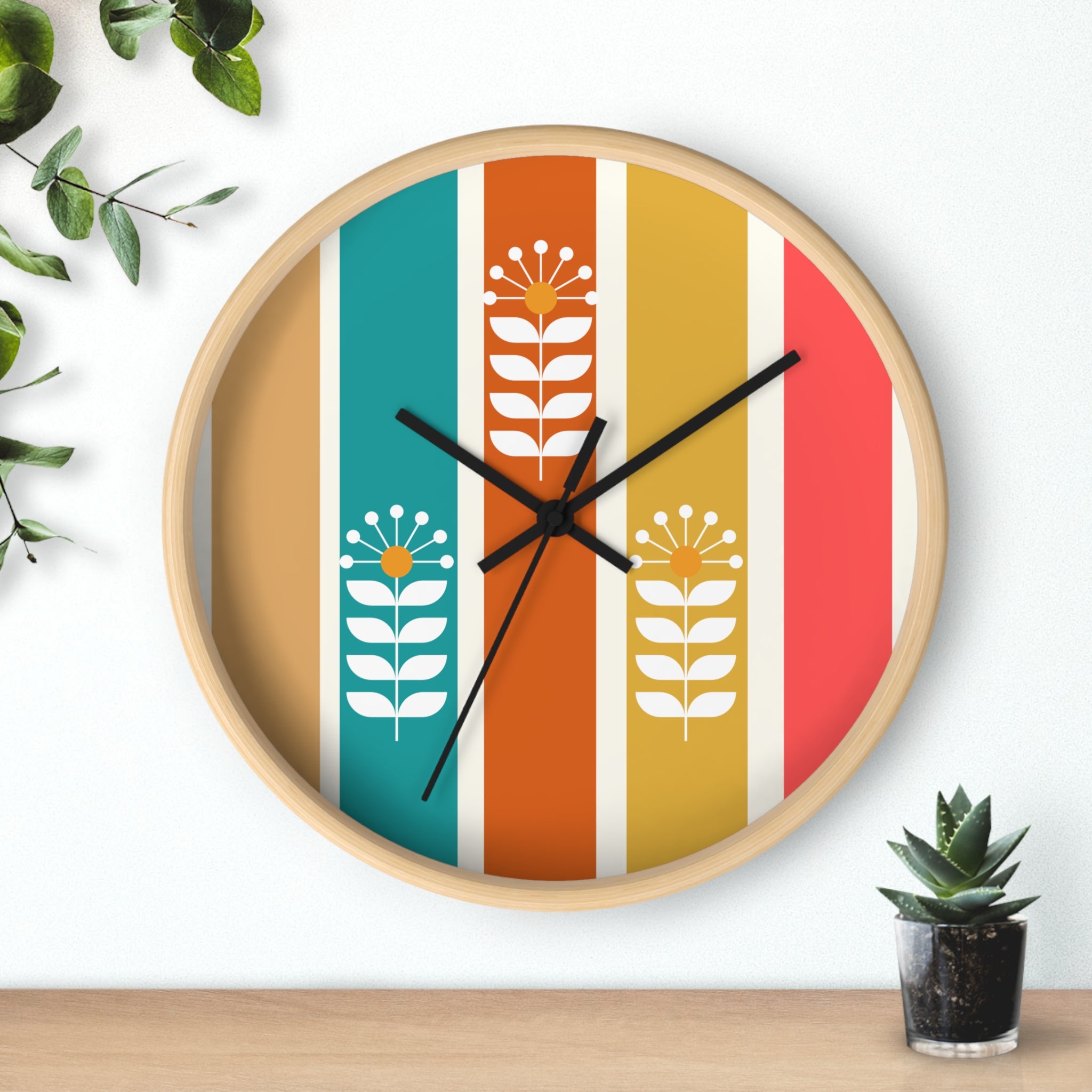 Retro Scandinavian Floral Wall Clock - Mid-Century Modern Design Perfect for Home Decor - Mid Century Modern Gal
